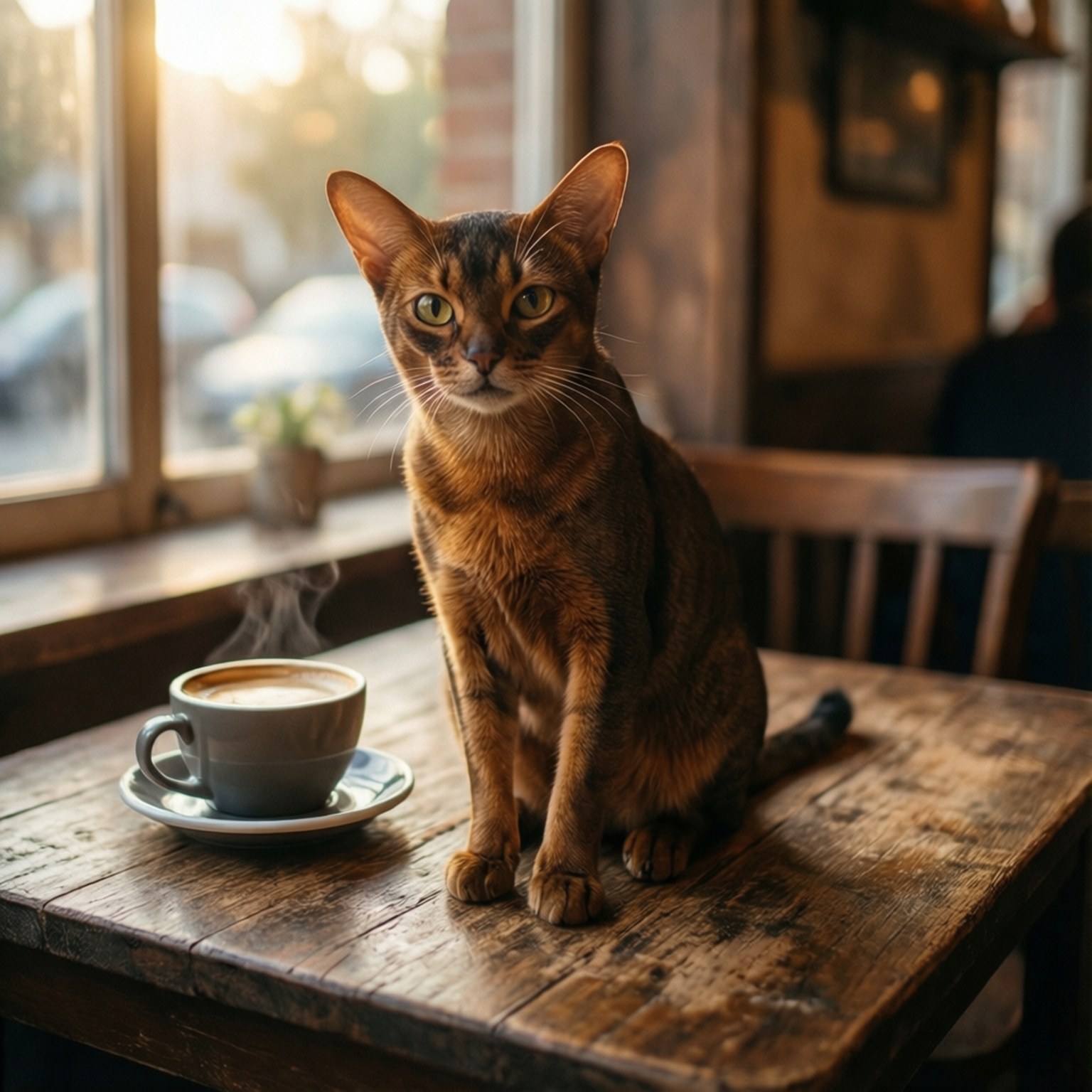 Brazilian Shorthair, morning, coffee, HD Desktop Wallpaper