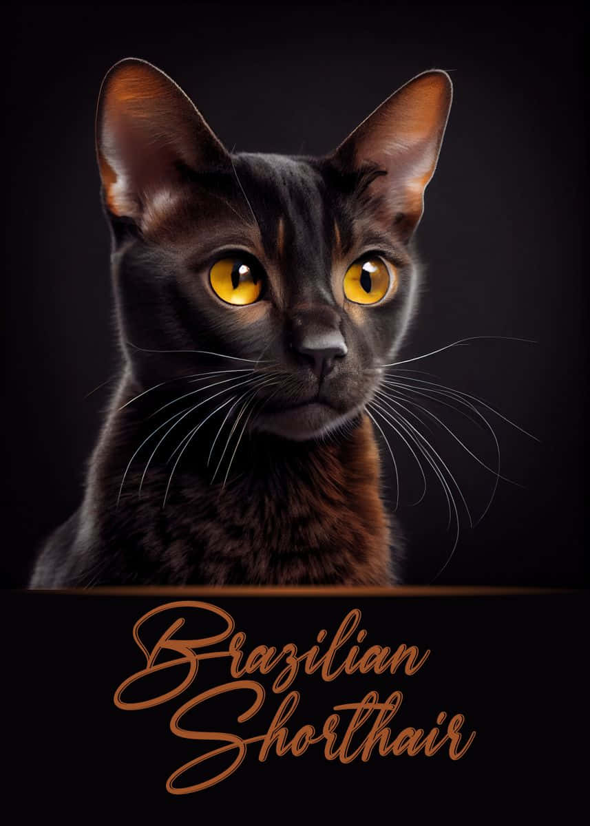 Brazilian Shorthair, glowing amber eyes, sleek black fur, SD Phone Wallpaper