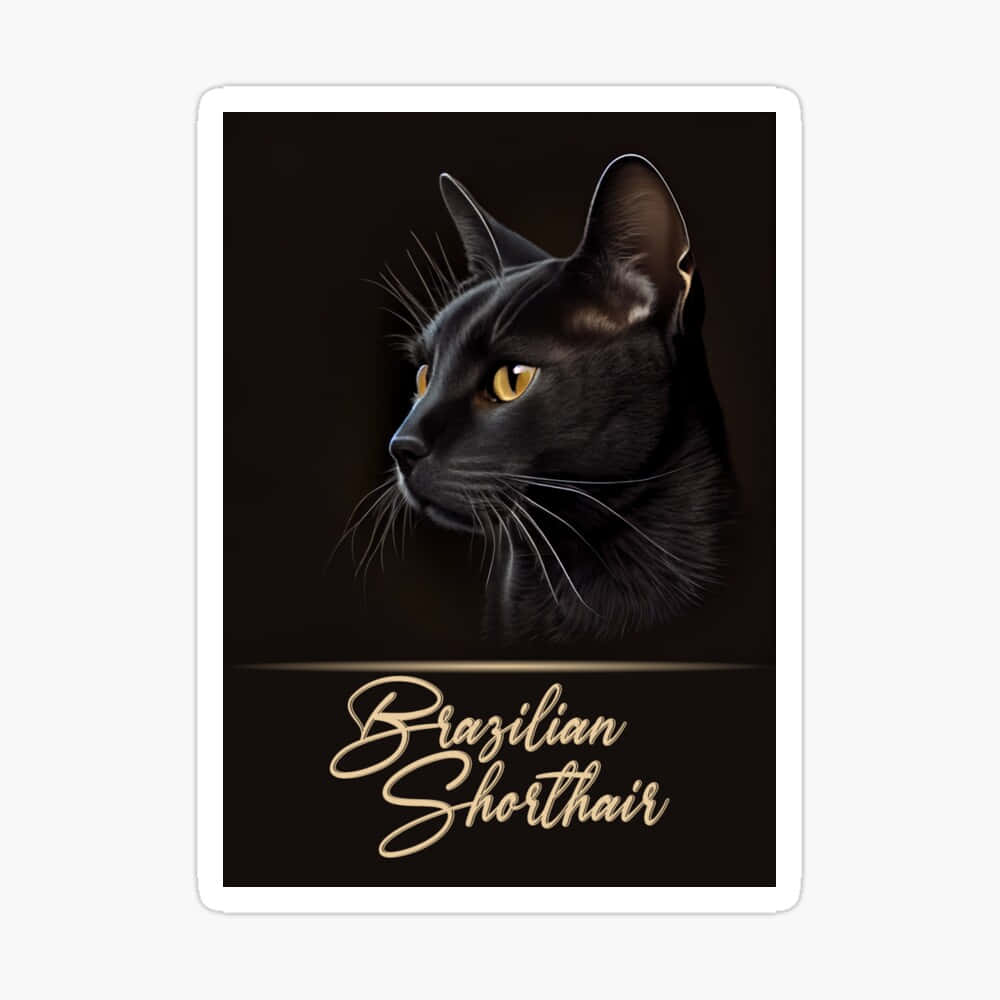 Brazilian Shorthair, glowing amber eyes, sleek black fur, SD Desktop Wallpaper