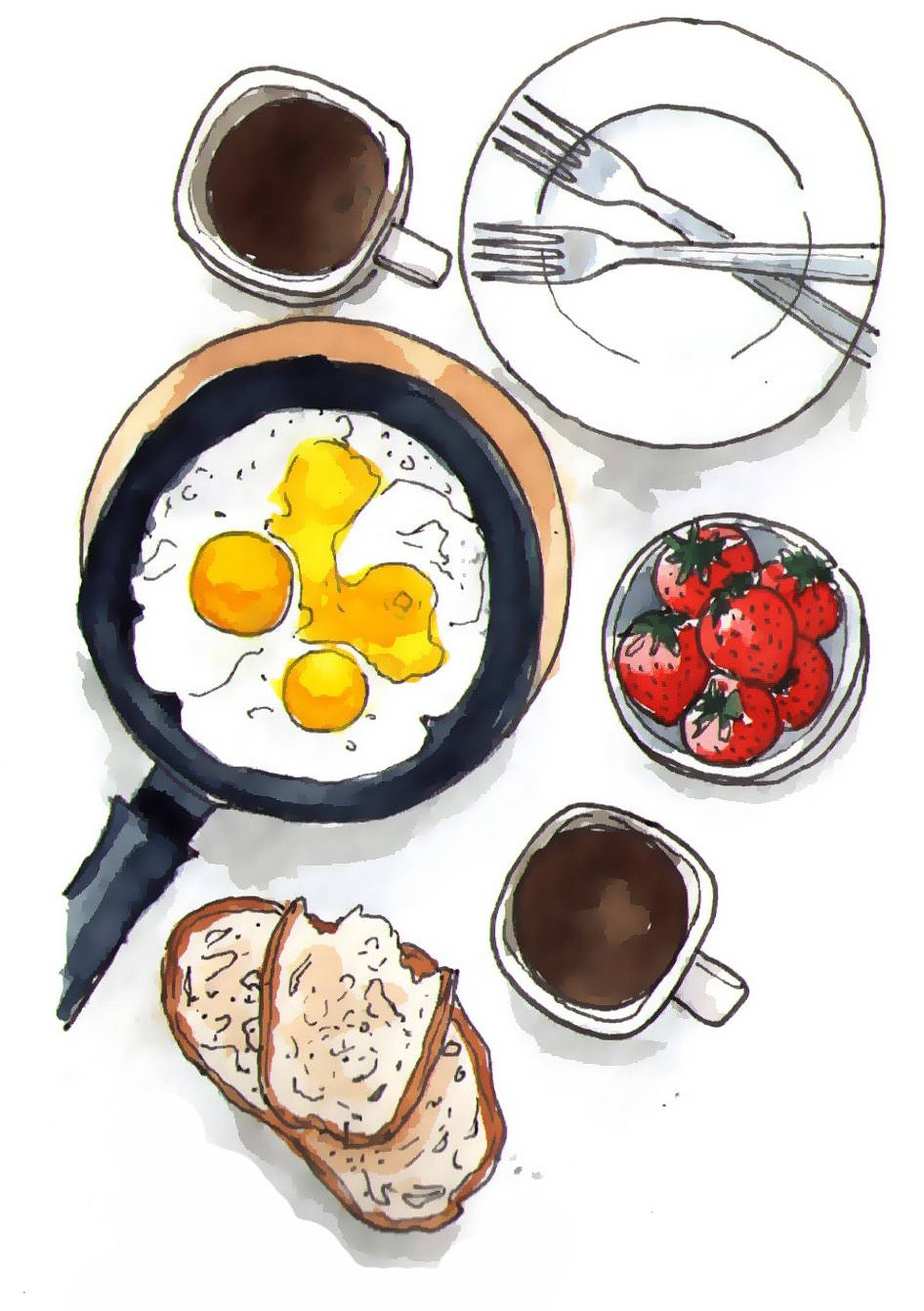 sunny-side-up eggs, toast, strawberries, 2K Phone Wallpaper
