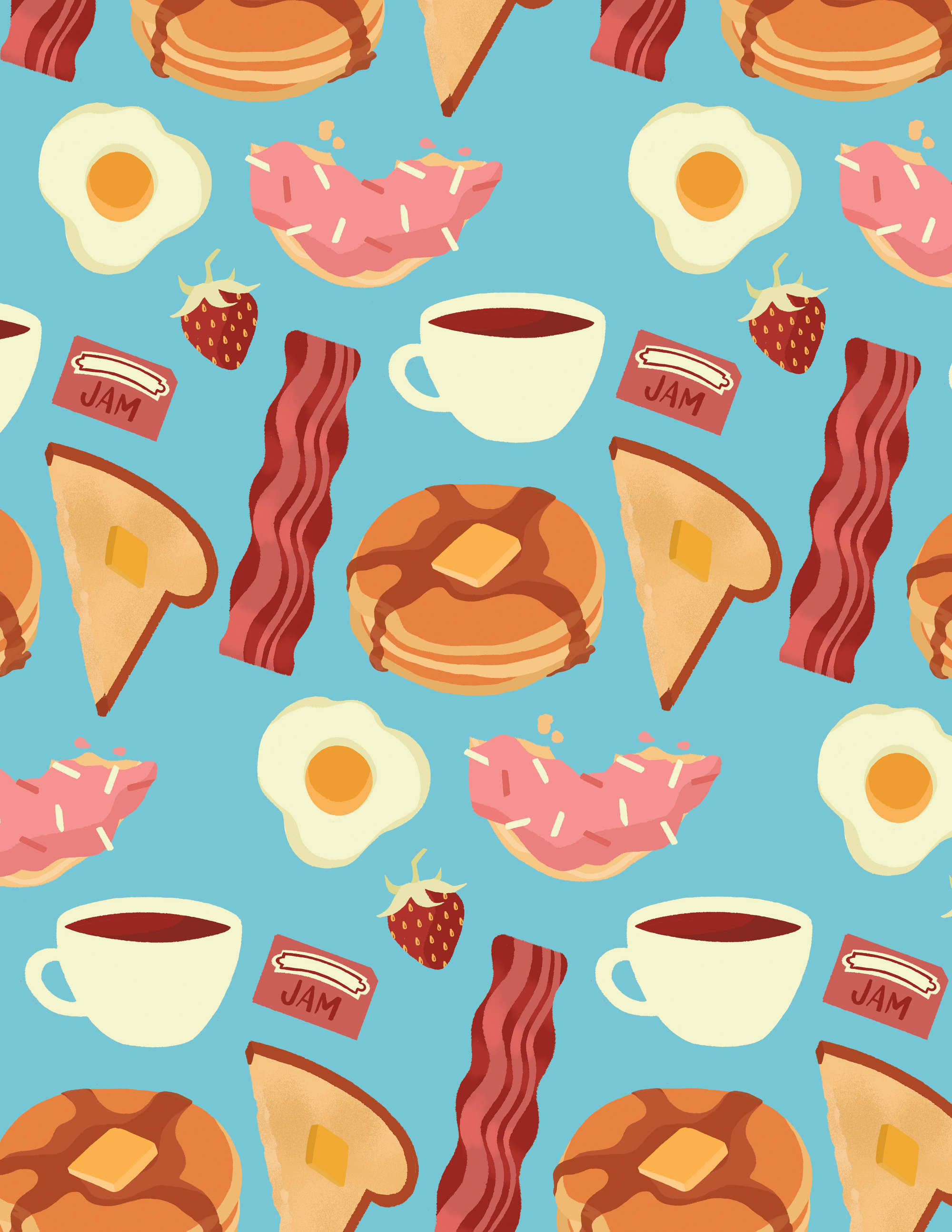 breakfast food pattern, pancakes, bacon, 2K Phone Wallpaper