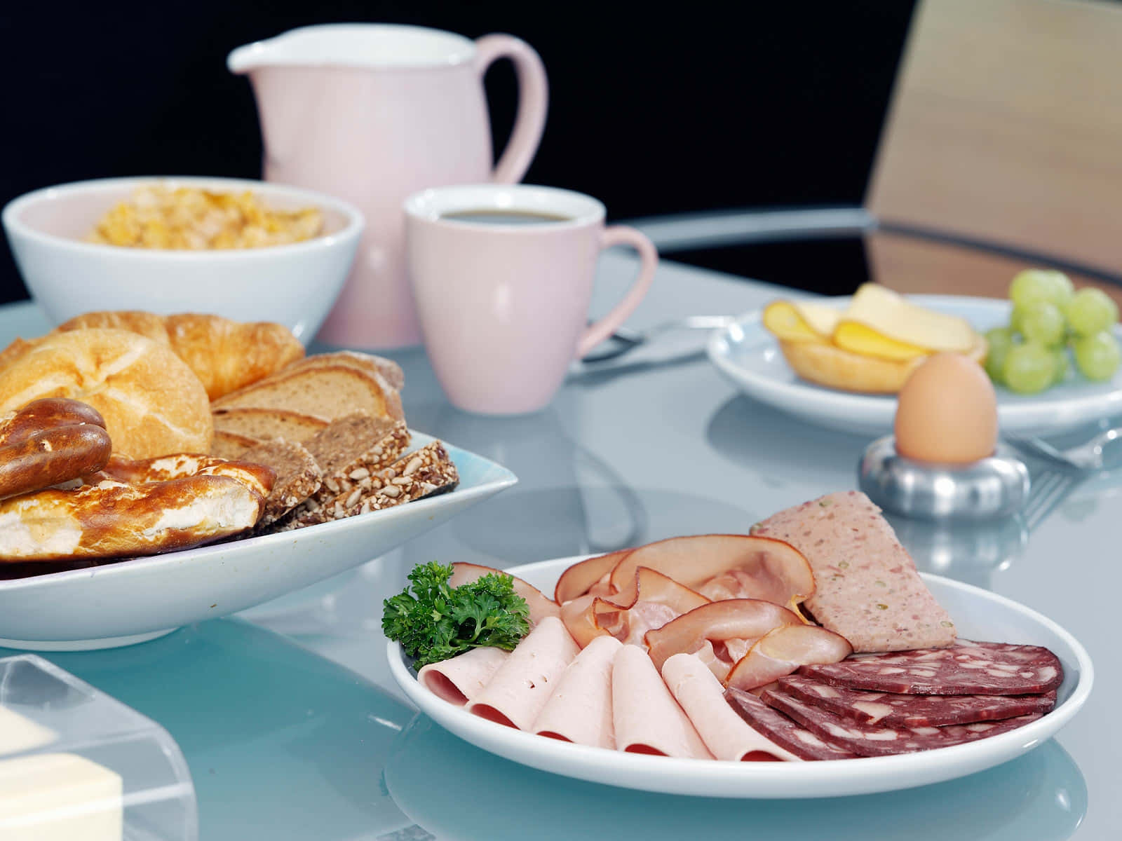 glass table, pastries, meats, HD Desktop Wallpaper