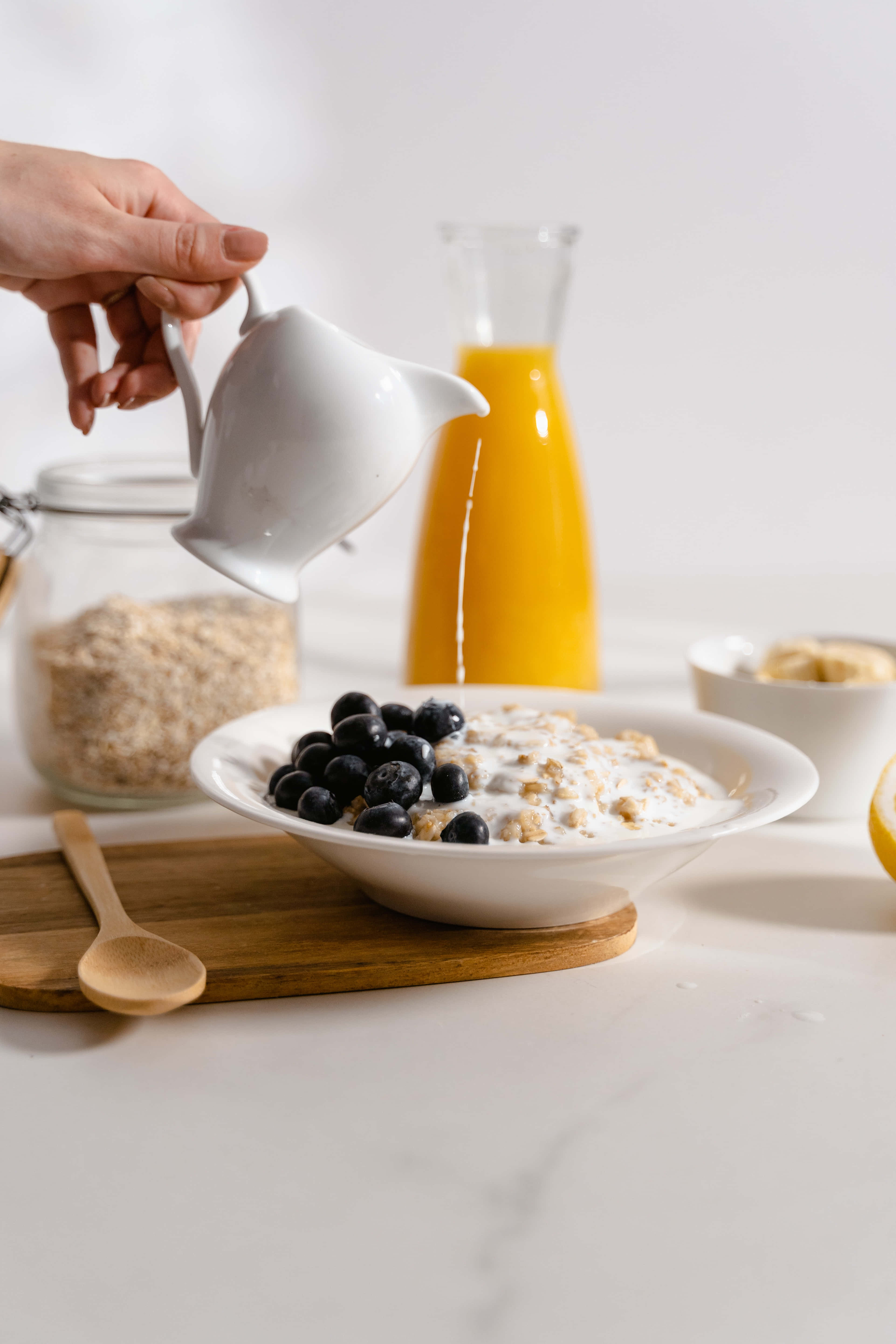 oatmeal, blueberries, orange juice, 5K Phone Wallpaper
