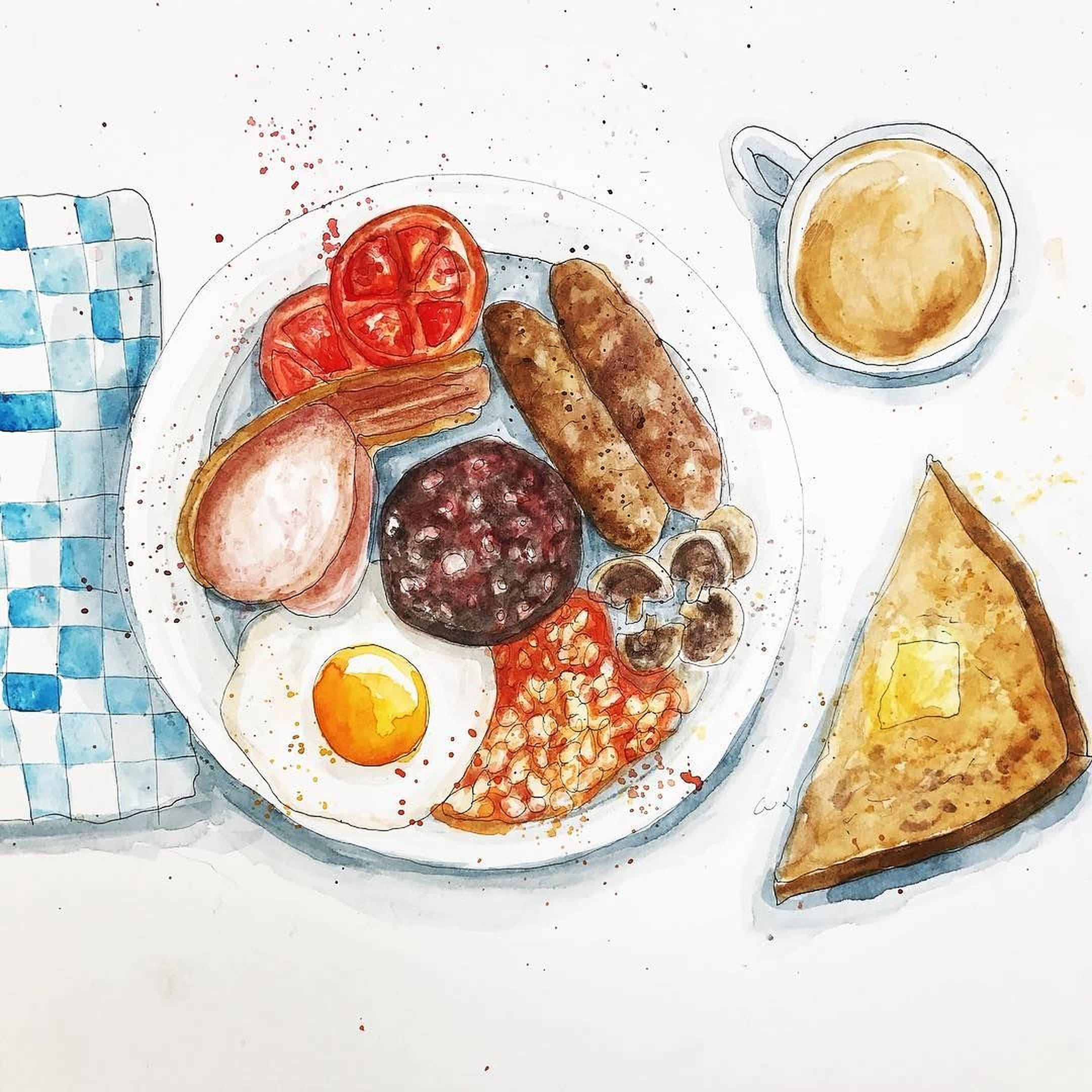 full English breakfast, fried egg, sausage, Full HD Desktop Wallpaper