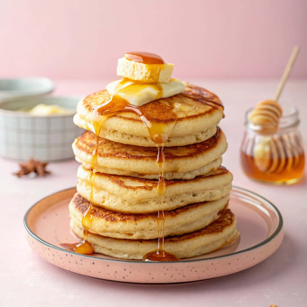 golden pancakes, fluffy pancakes, honey drizzle, SD Desktop Wallpaper