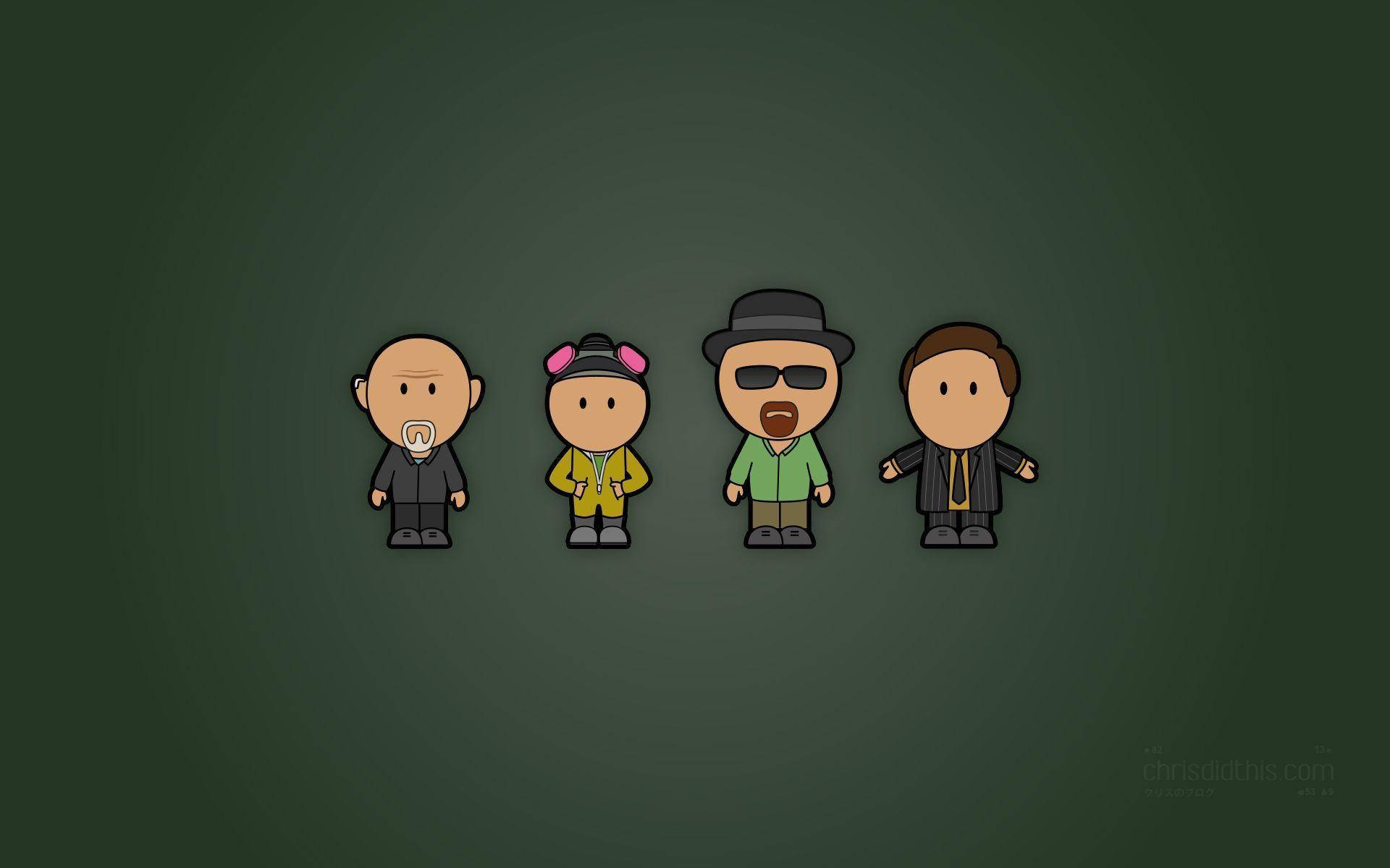 Breaking Bad, mini cartoon characters, dark green gradient background, Full HD Desktop Wallpaper