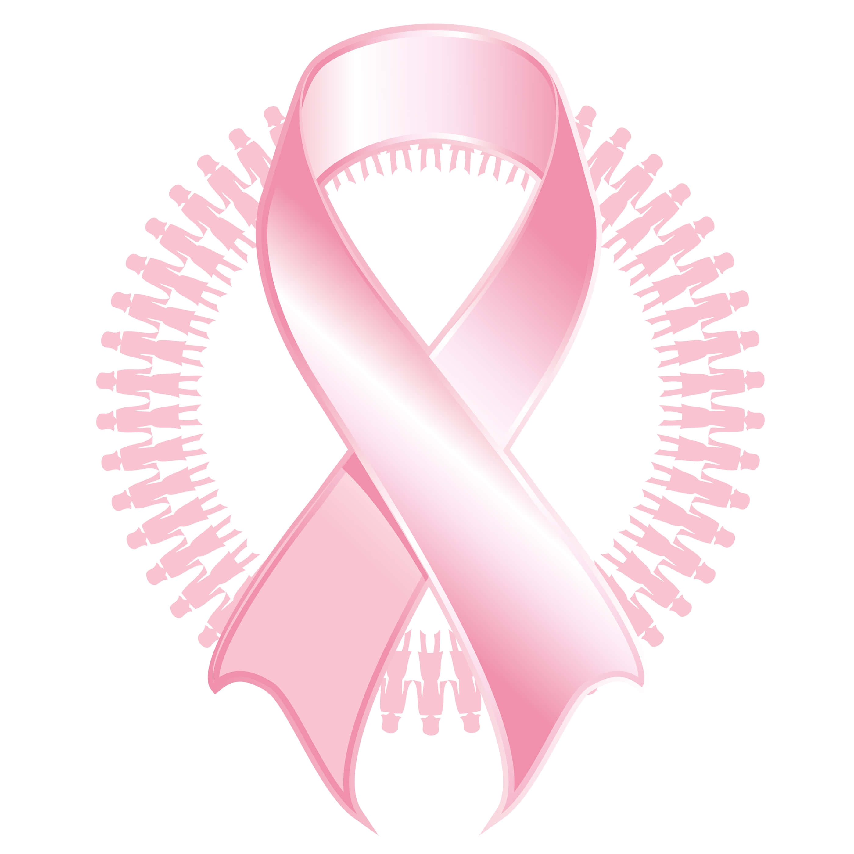 pink ribbon, glossy pink ribbon, circle of pink human figures, 2K Desktop Wallpaper