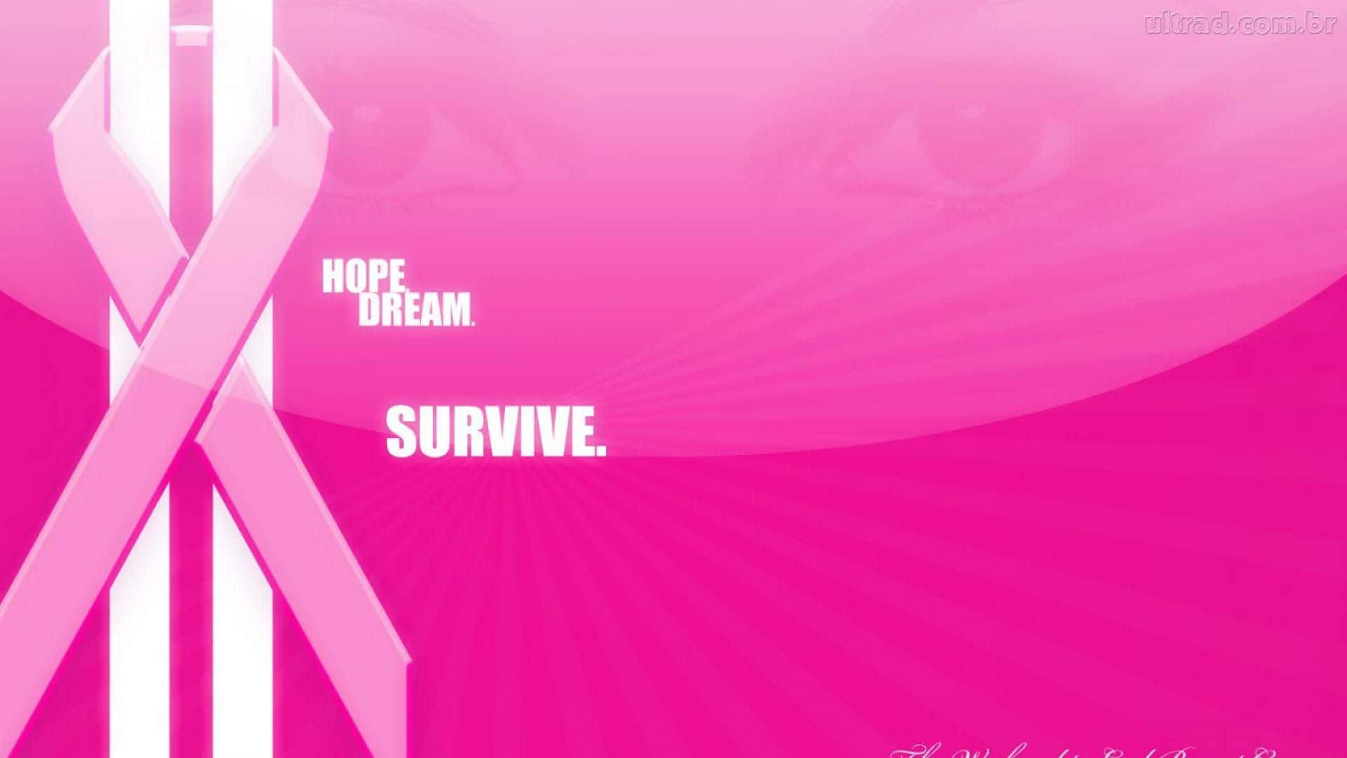pink ribbon, vibrant pink background, bold white text, Full HD Desktop Wallpaper