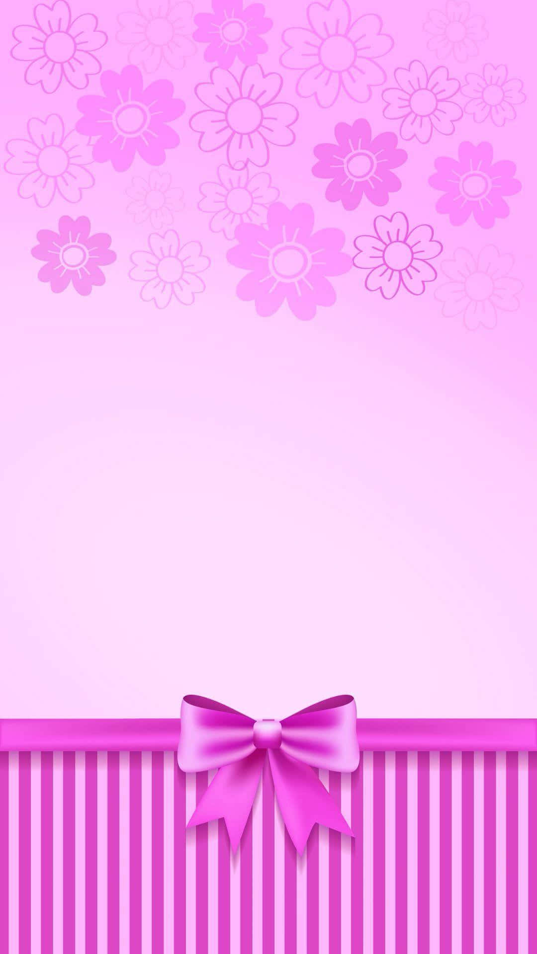 pink ribbon, floral outlines, shiny bow, Full HD Phone Wallpaper