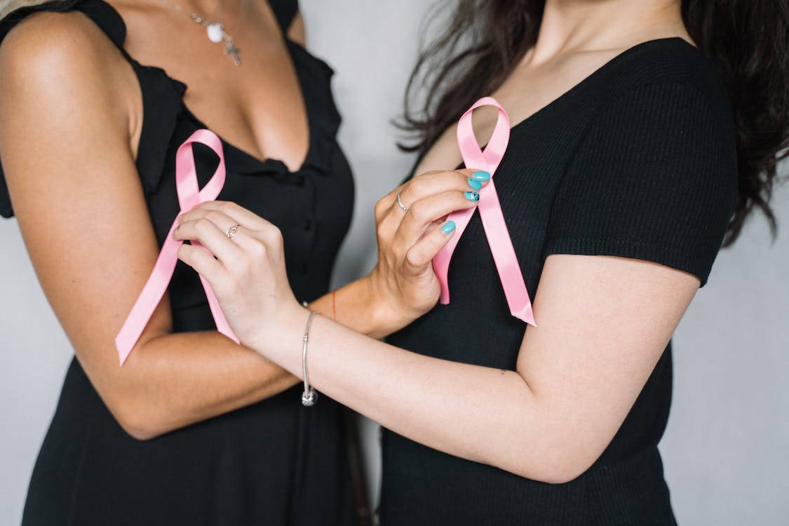 United in the fight against breast cancer, black dresses, pink breast cancer awareness ribbons, SD Desktop Wallpaper