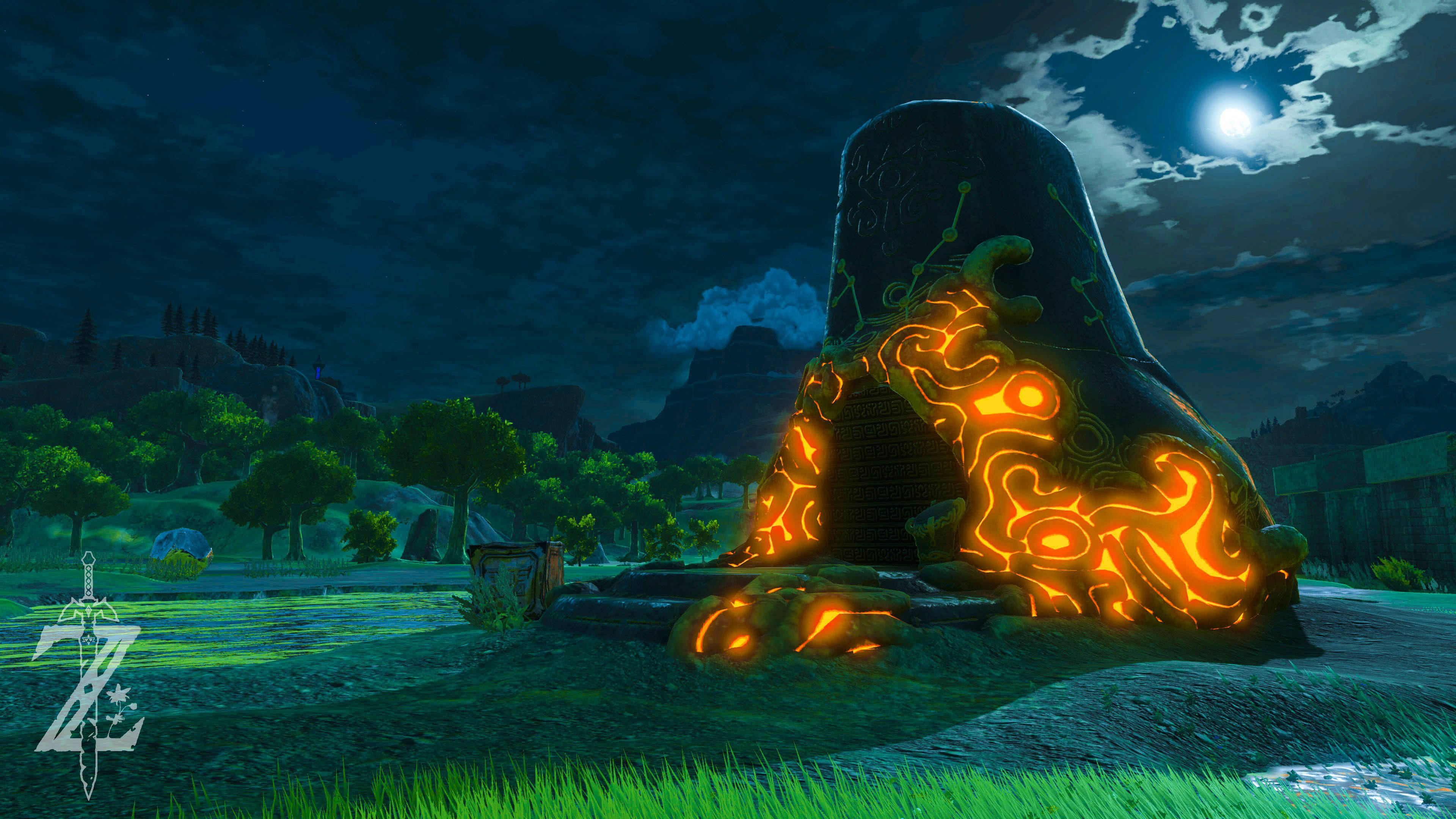 Breath Of The Wild, shrine, glowing orange mystical stone structure, 4K Desktop Wallpaper