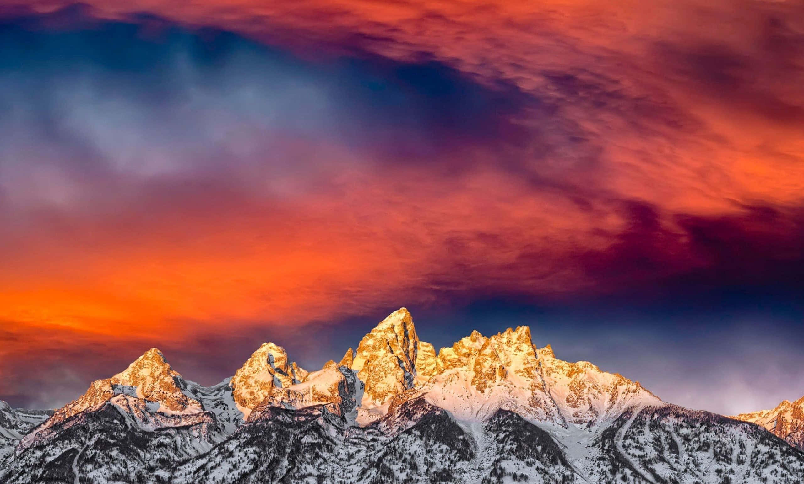 Sunset, Mountains, Snowcapped mountain peaks, 2K Desktop Wallpaper