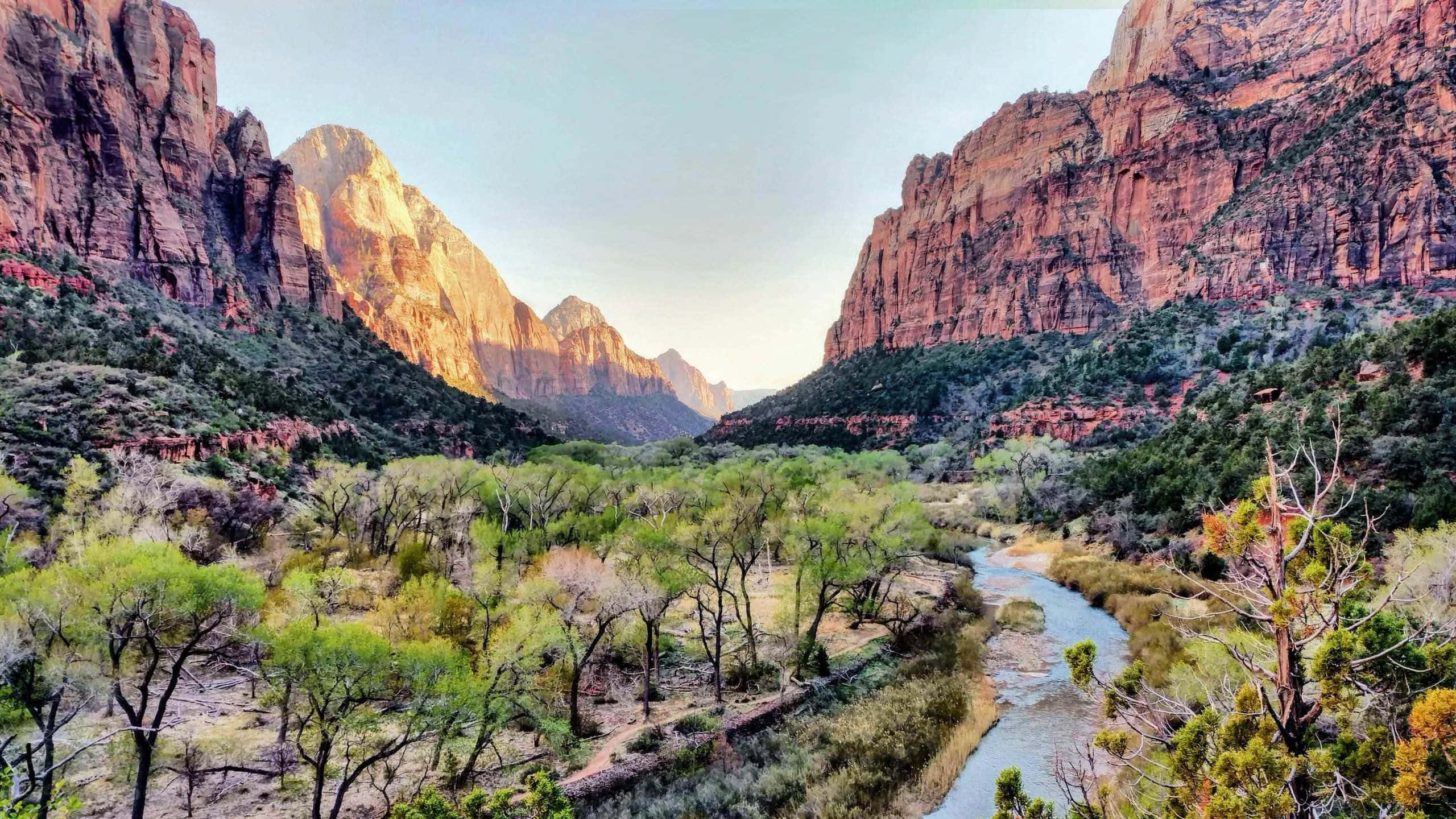 sunrise, vast valley, winding river, 2K Desktop Wallpaper