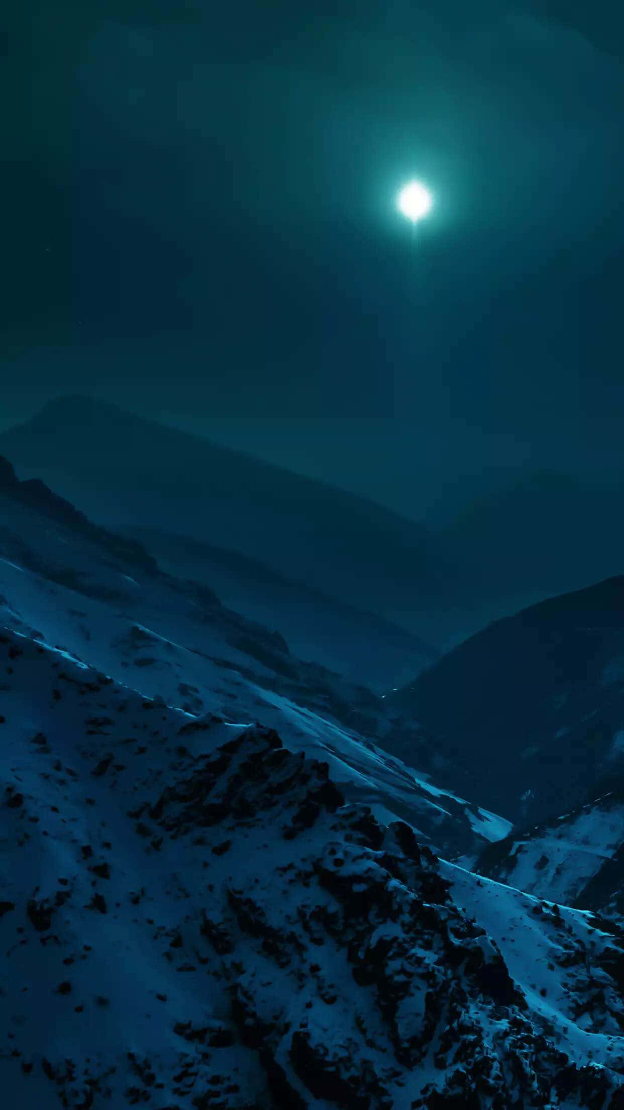 mountain peaks, snow-dusted, luminous moon, Full HD Phone Wallpaper