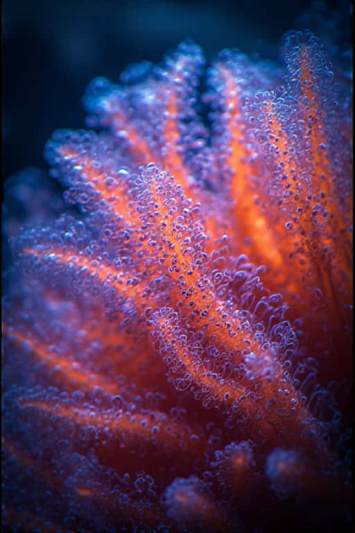 neon coral polyps, 8K macro underwater, vibrant orange and purple coral, SD Phone Wallpaper
