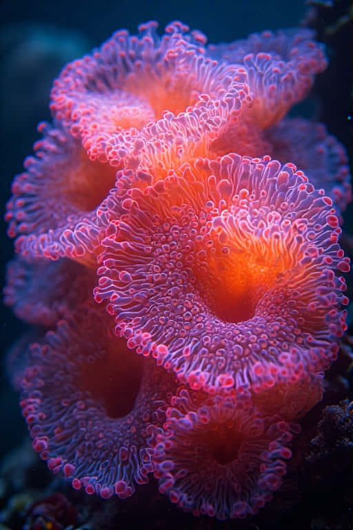 neon coral polyps, pink and orange coral polyps, soft glowing tentacles, SD Phone Wallpaper