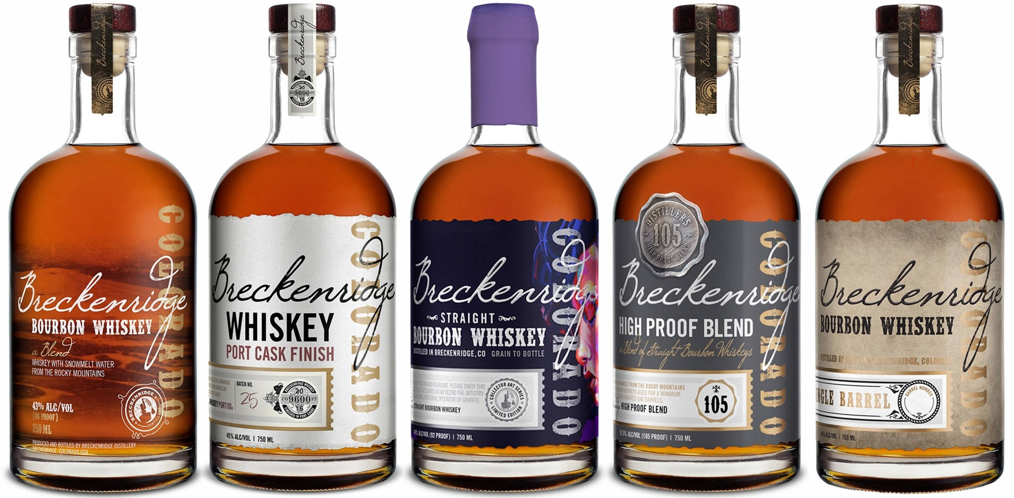 Breckenridge Distillery, whiskey bottles, varied labels, Full HD Desktop Wallpaper