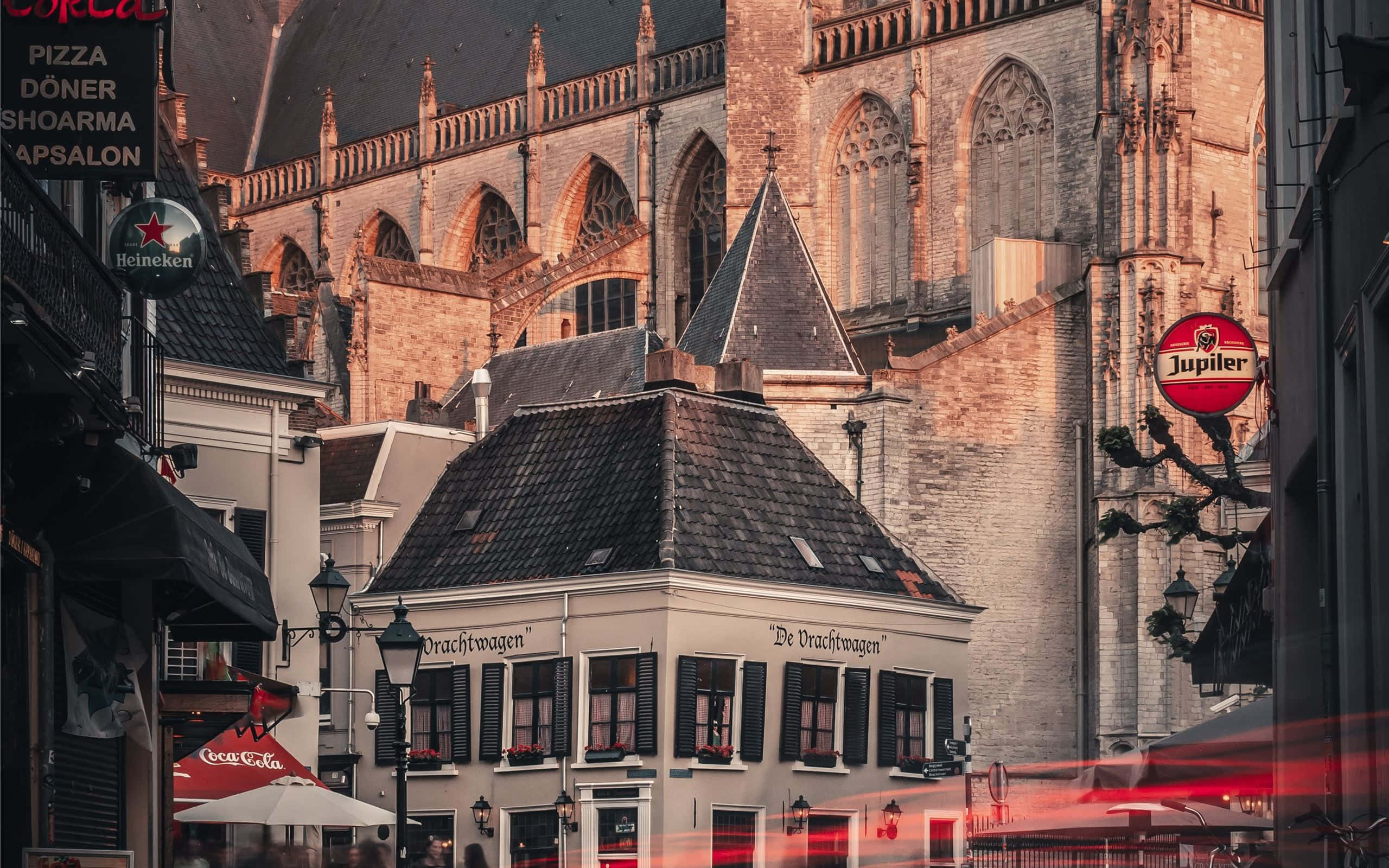 Breda, historic cityscape, dusk, 2K Desktop Wallpaper