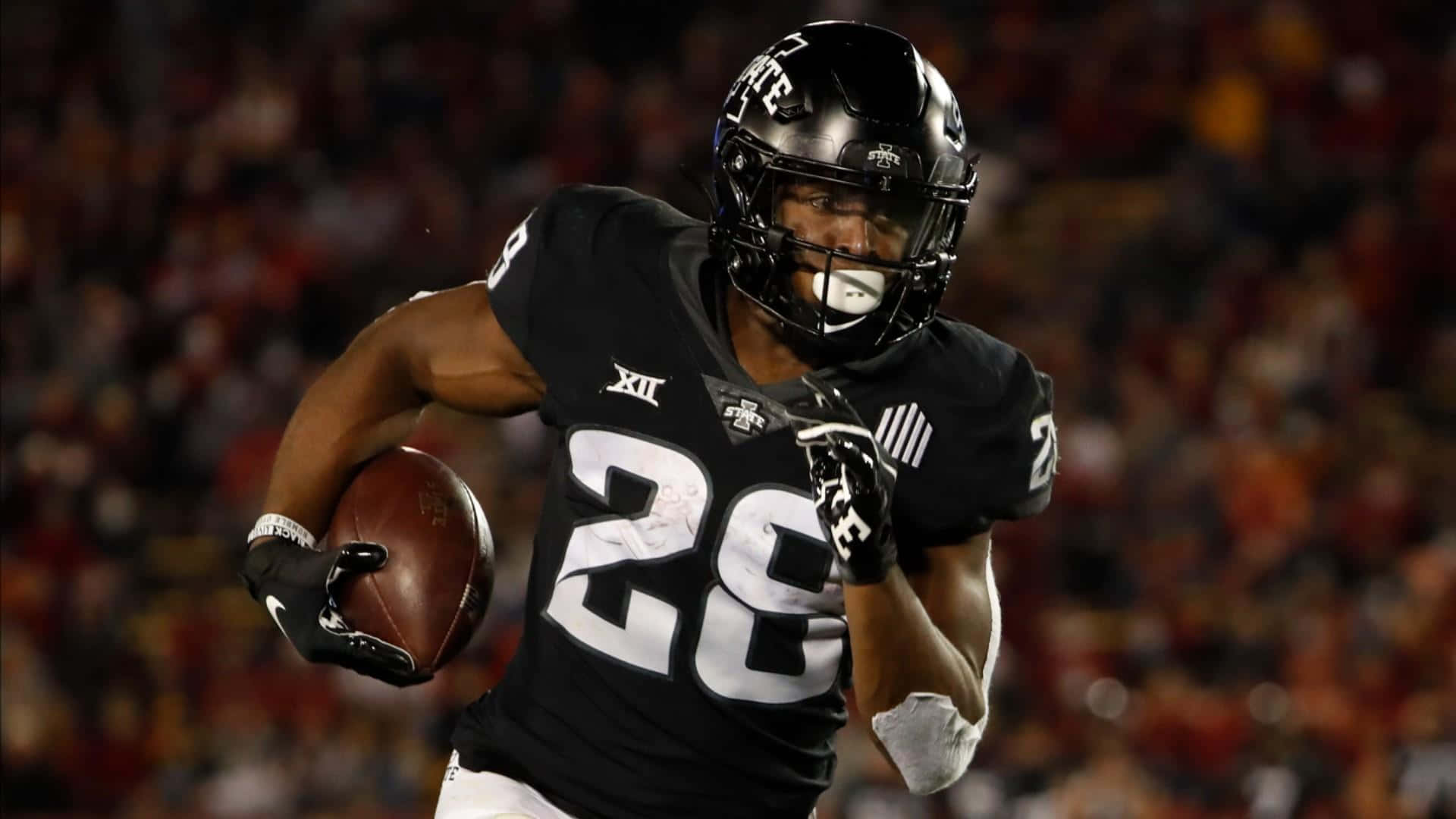 Breece Hall, number 28, black jersey, Full HD Desktop Wallpaper