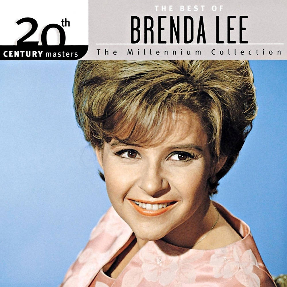 Brenda Lee, pink floral dress, solid blue background, SD Desktop Wallpaper