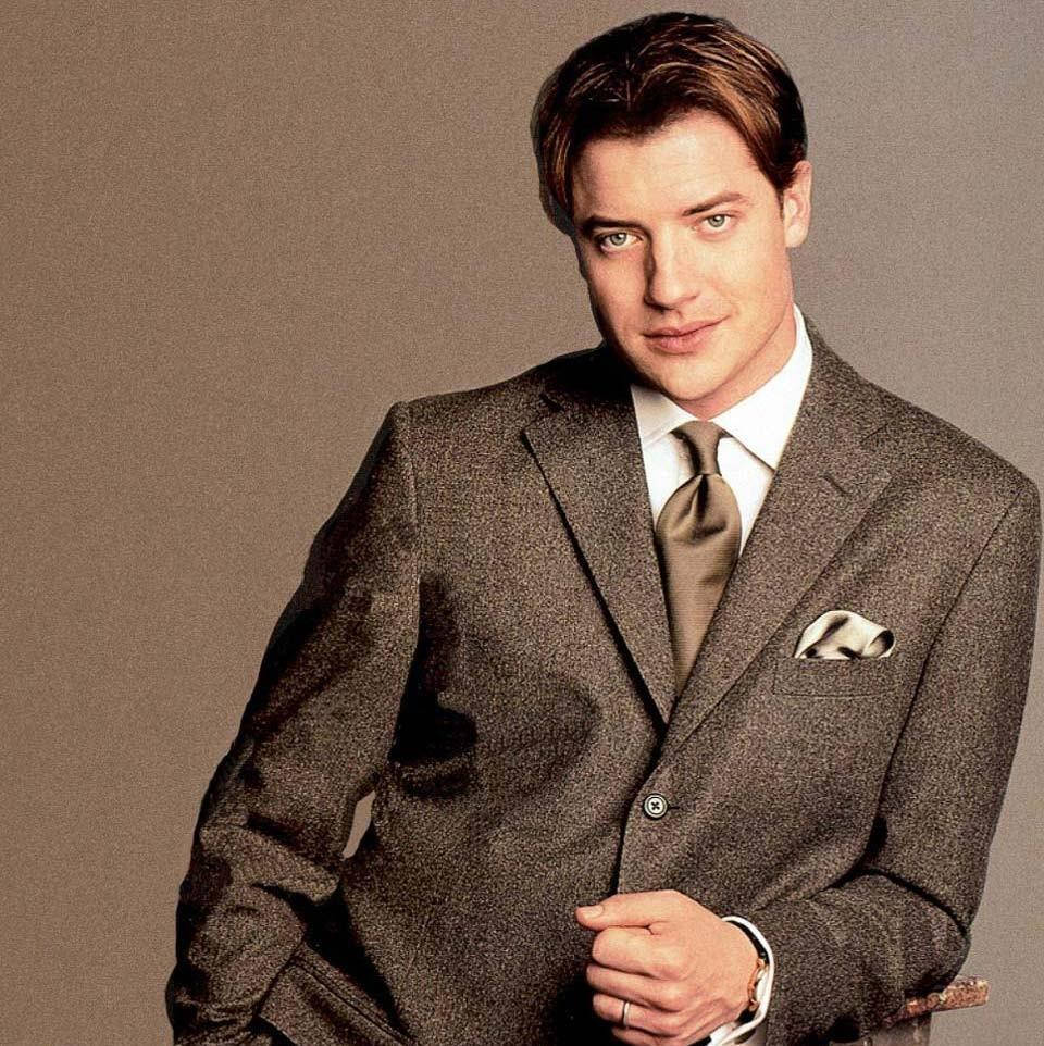 Brendan Fraser, textured brown suit, matching tie, SD Phone Wallpaper