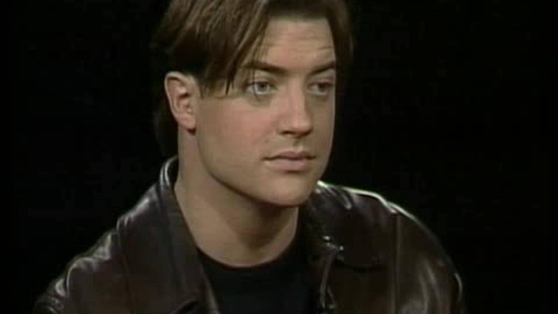 Brendan Fraser, brown leather jacket, black background, Full HD Desktop Wallpaper