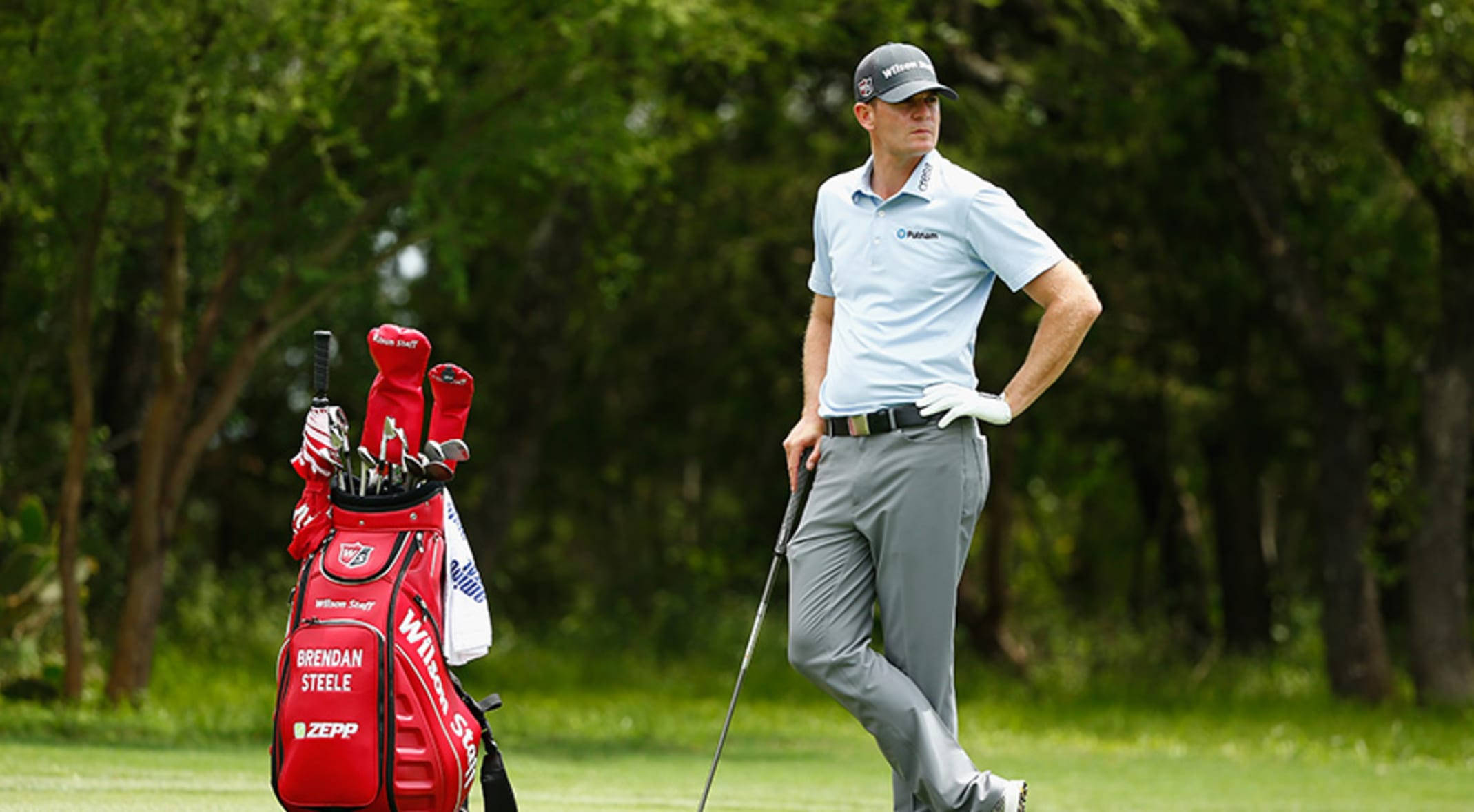 Brendan Steele, red golf bag, lush green fairway, Full HD Desktop Wallpaper