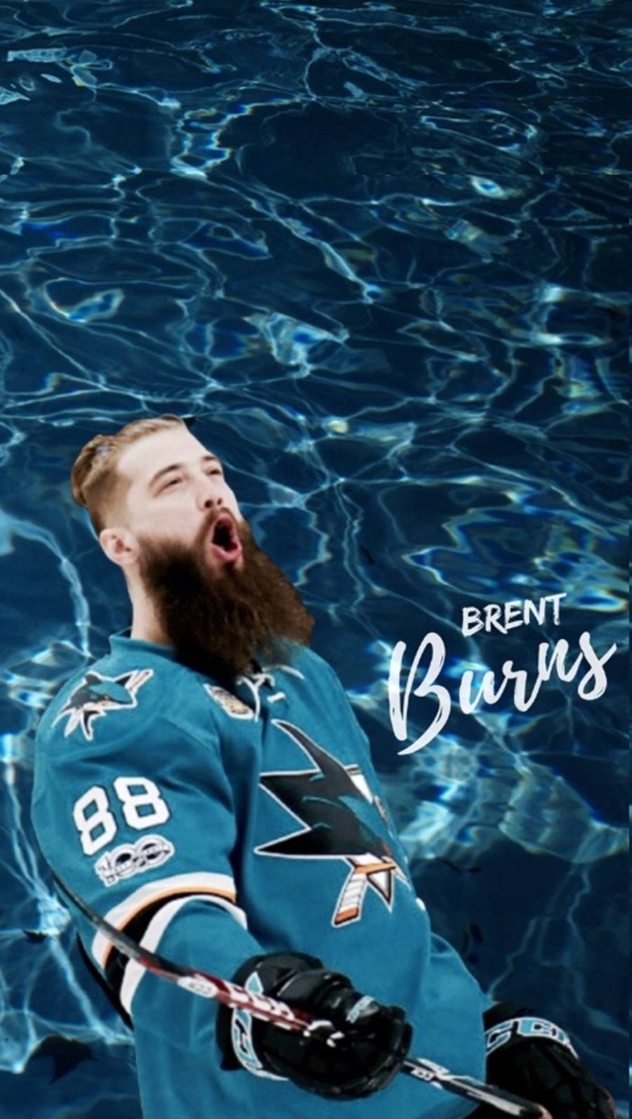 Brent Burns, teal Sharks jersey, blue water, HD Phone Wallpaper