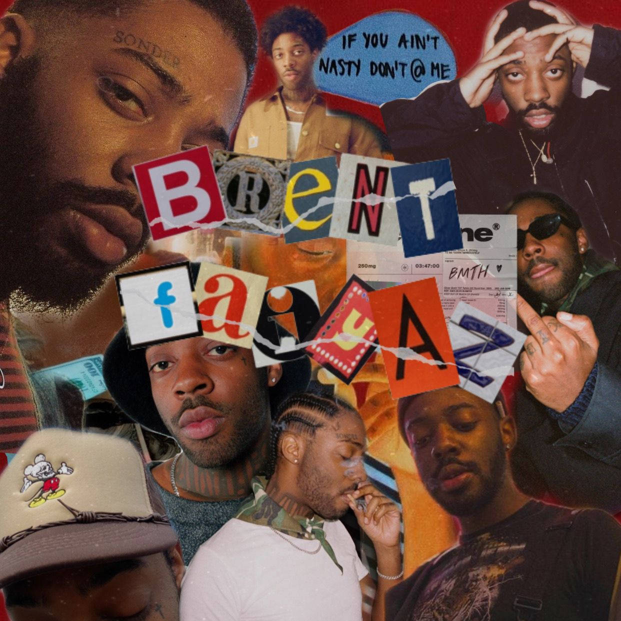 Brent Faiyaz, cut-out letters, Black men's faces, SD Desktop Wallpaper
