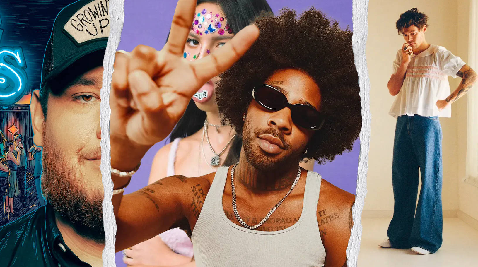 Brent Faiyaz, collage, torn-paper edges, HD Desktop Wallpaper