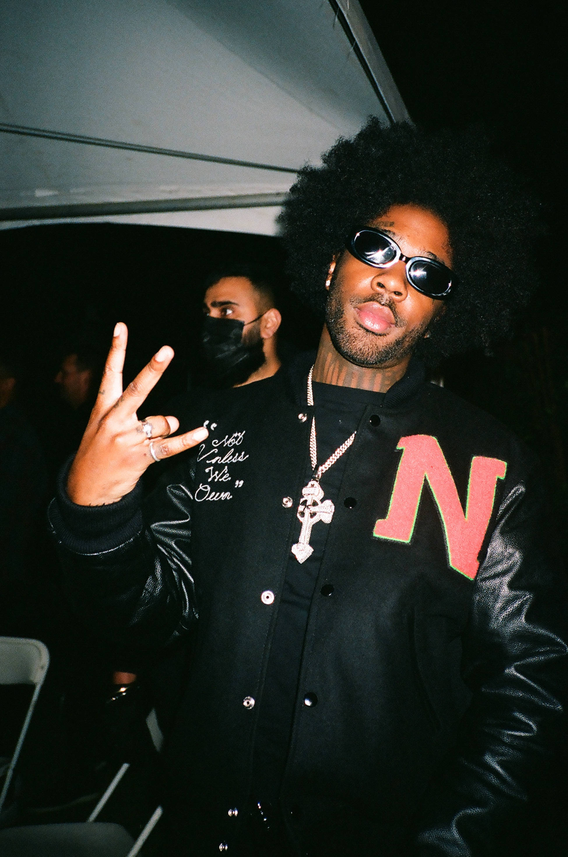 Brent Faiyaz, letterman jacket, afro, 2K Phone Wallpaper