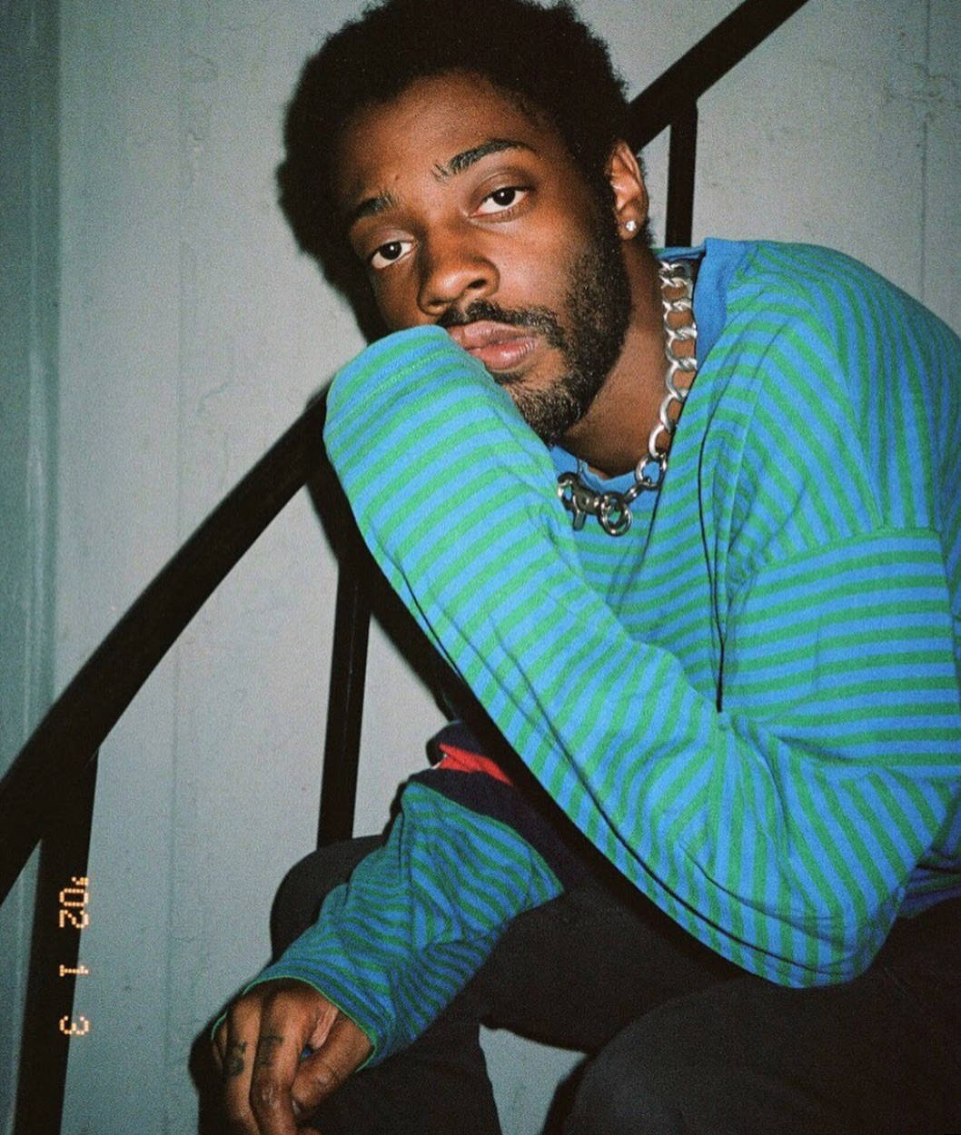 Brent Faiyaz, striped shirt, blue and green striped sweater, SD Phone Wallpaper