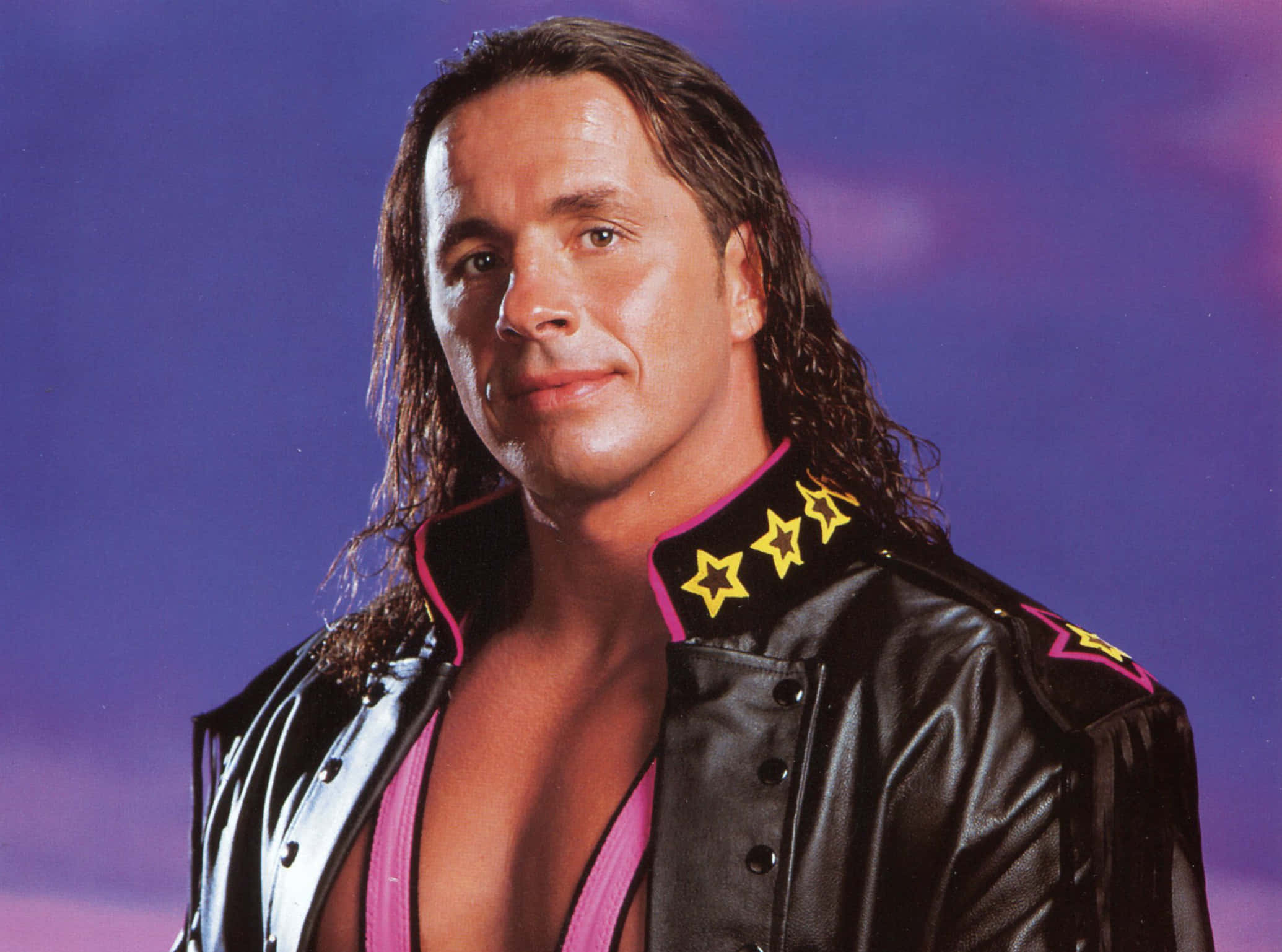 Bret Hart, black leather jacket, yellow stars, Full HD Desktop Wallpaper