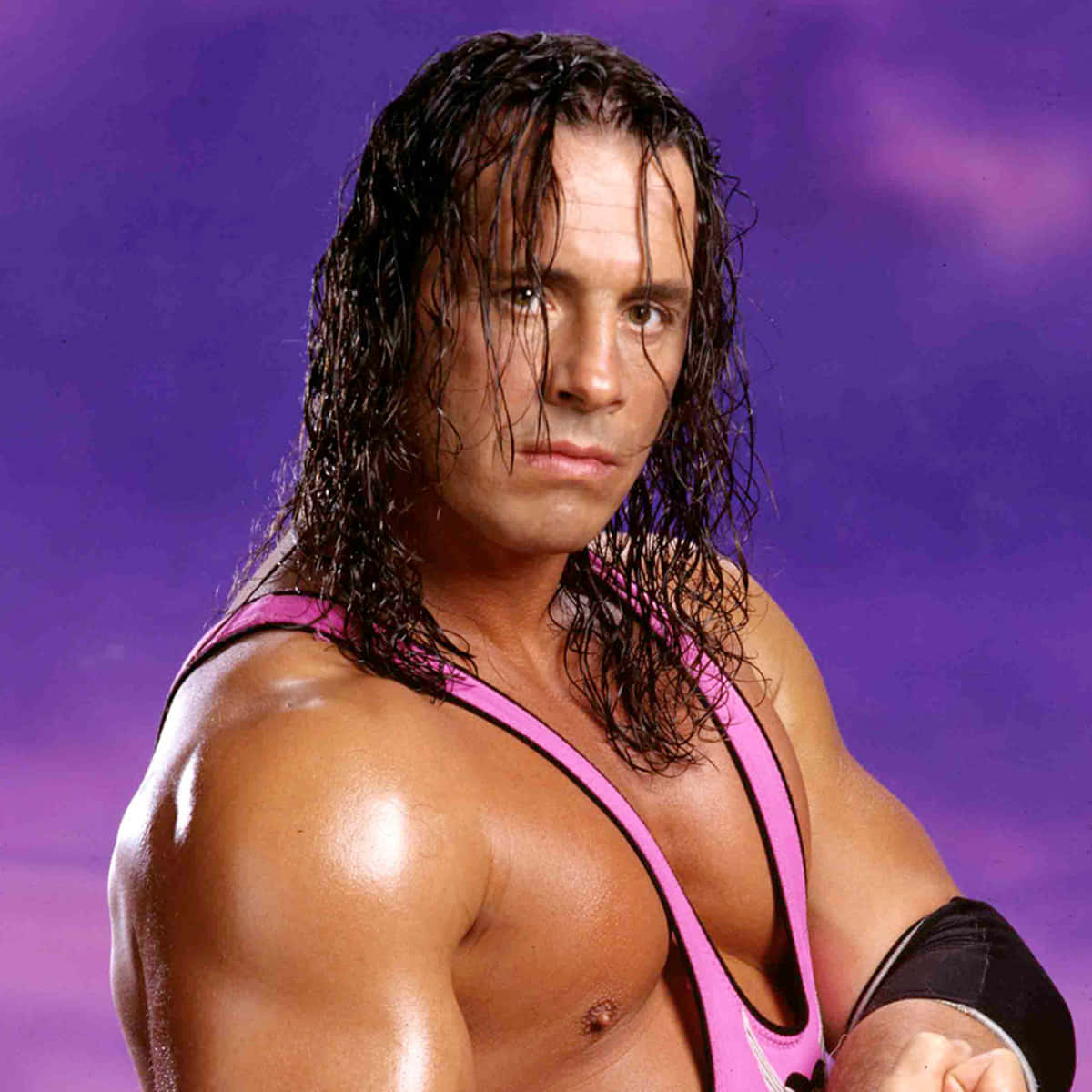 Bret Hart, pink singlet, purple background, SD Desktop Wallpaper