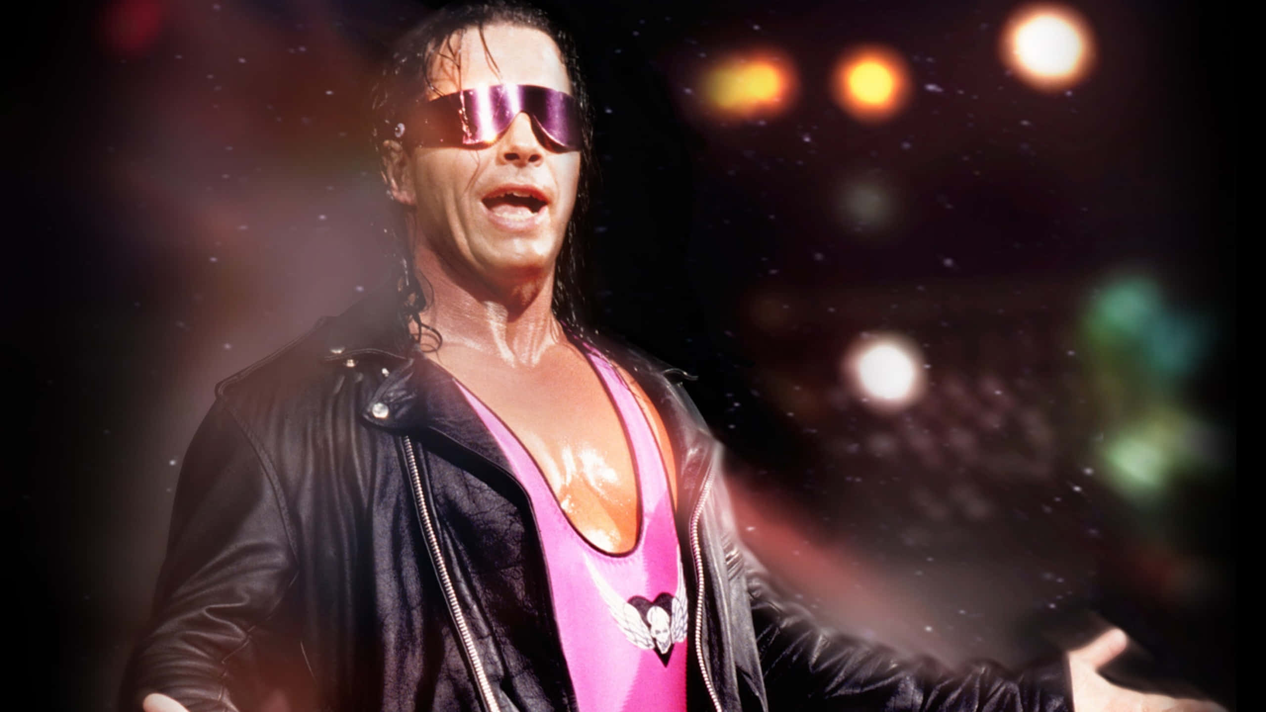 Bret Hart, pink singlet, black leather jacket, 2K Desktop Wallpaper