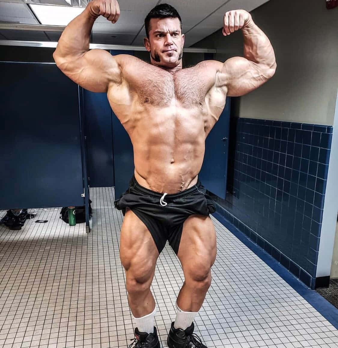 Brian Cage, blue walls, white floor tiles, SD Phone Wallpaper