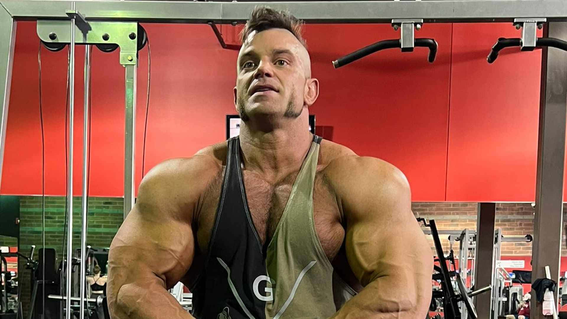 Brian Cage, gym, red walls, Full HD Desktop Wallpaper