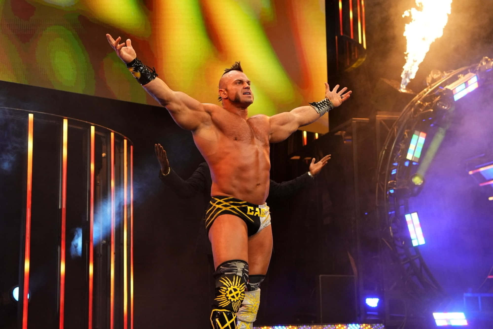 Brian Cage, fire, lit stage, Full HD Desktop Wallpaper