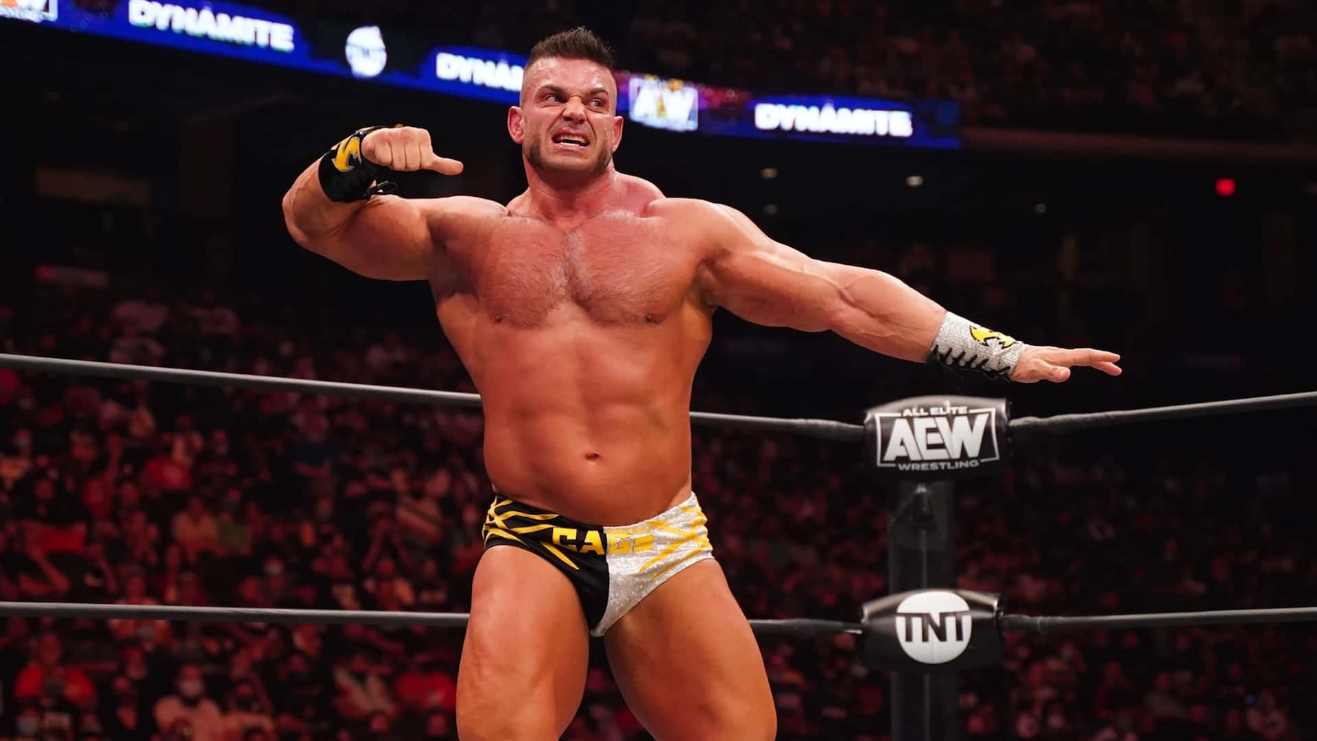 Brian Cage, yellow and black trunks, lit ring, Full HD Desktop Wallpaper