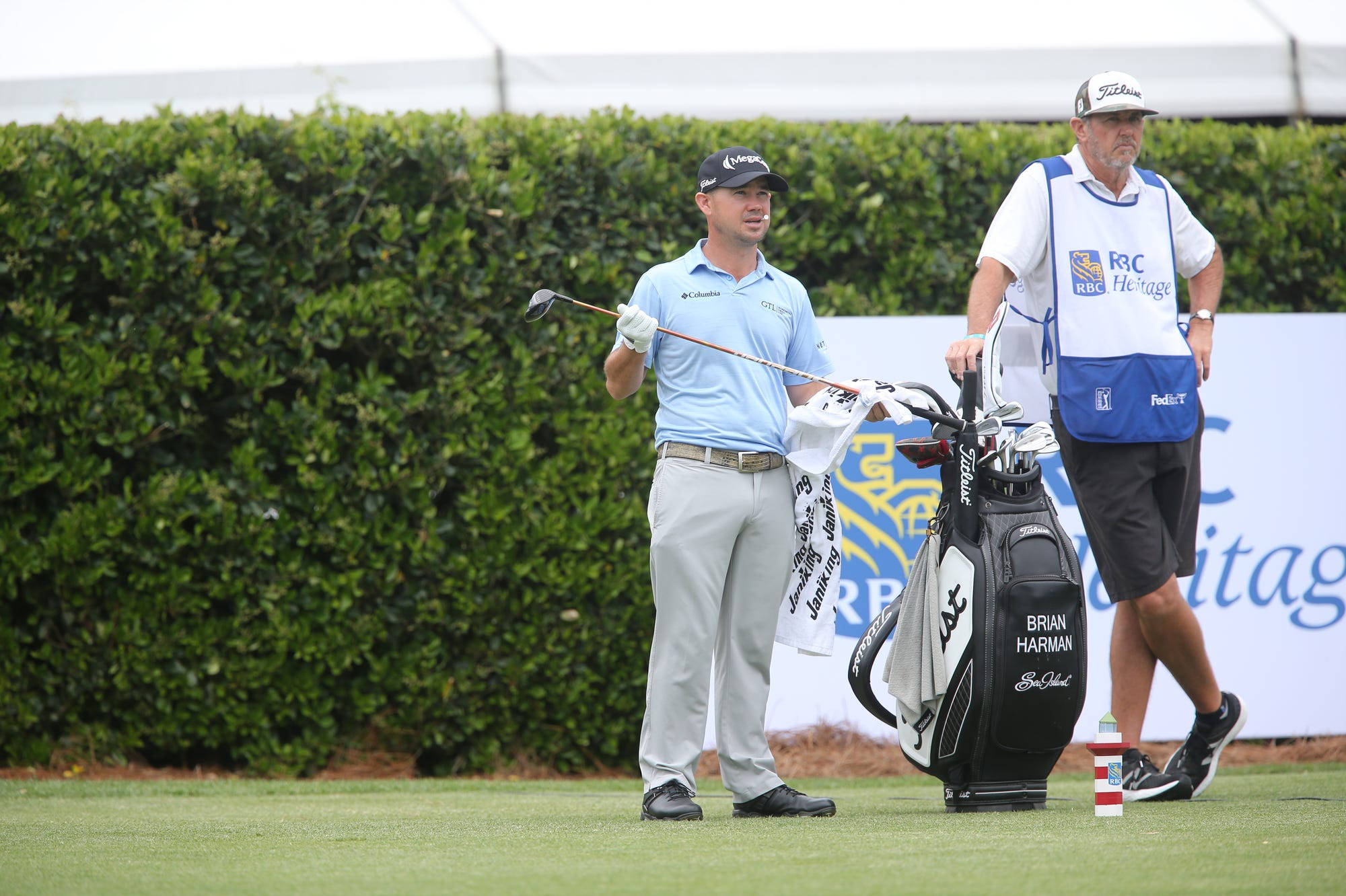 Brian Harman, caddie, lush green fairway, Full HD Desktop Wallpaper