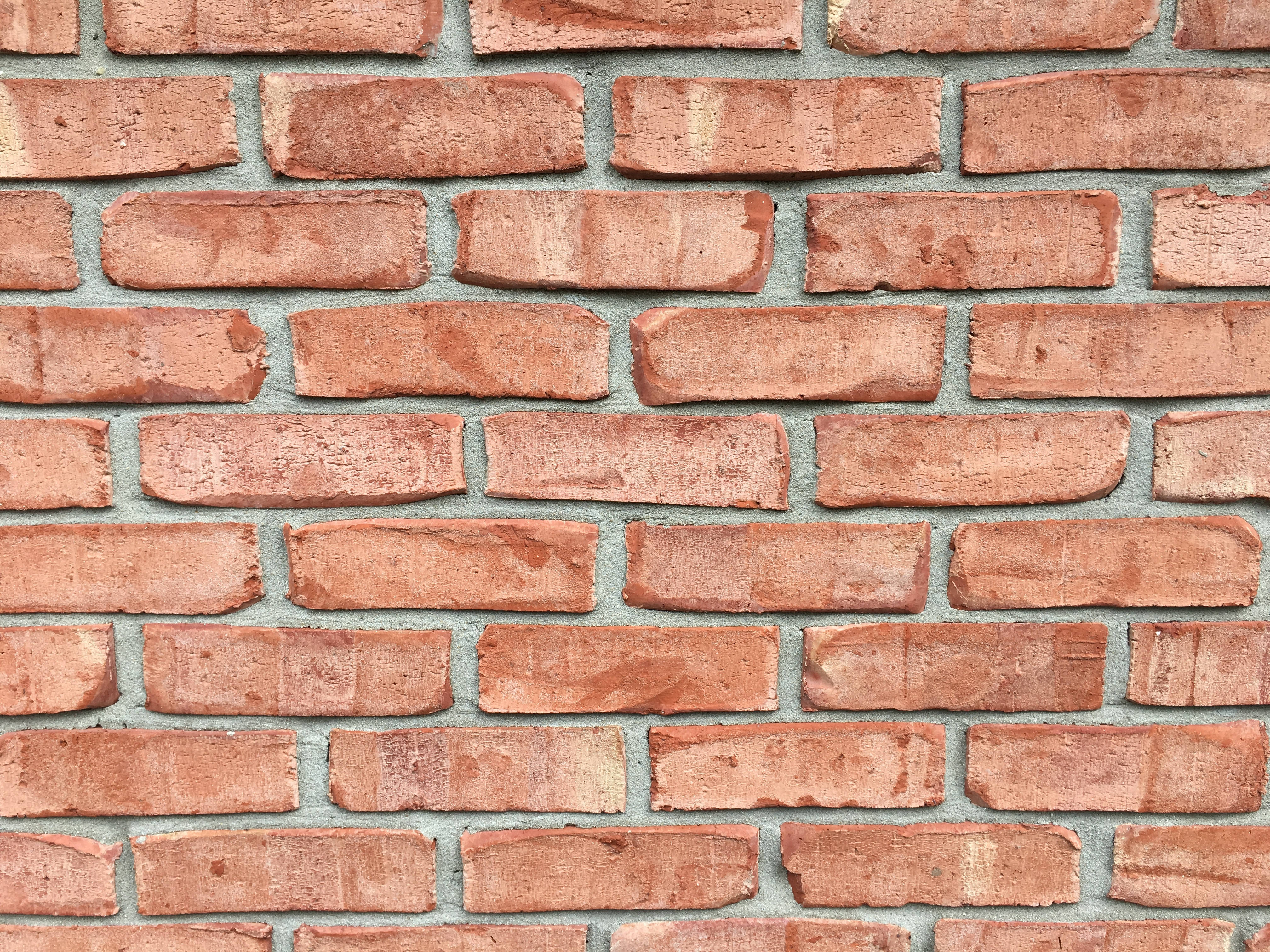 pale red brick, gray mortar joints, weathered red brick wall, 4K Desktop Wallpaper