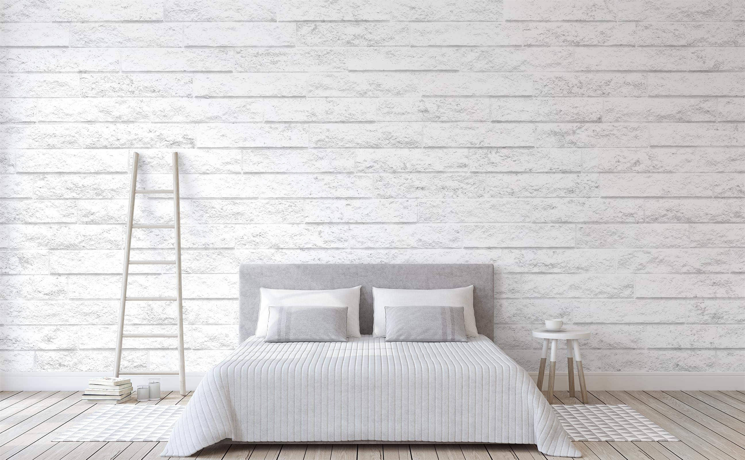 white brick texture, textured white brick wall, striped white bedding, 2K Desktop Wallpaper