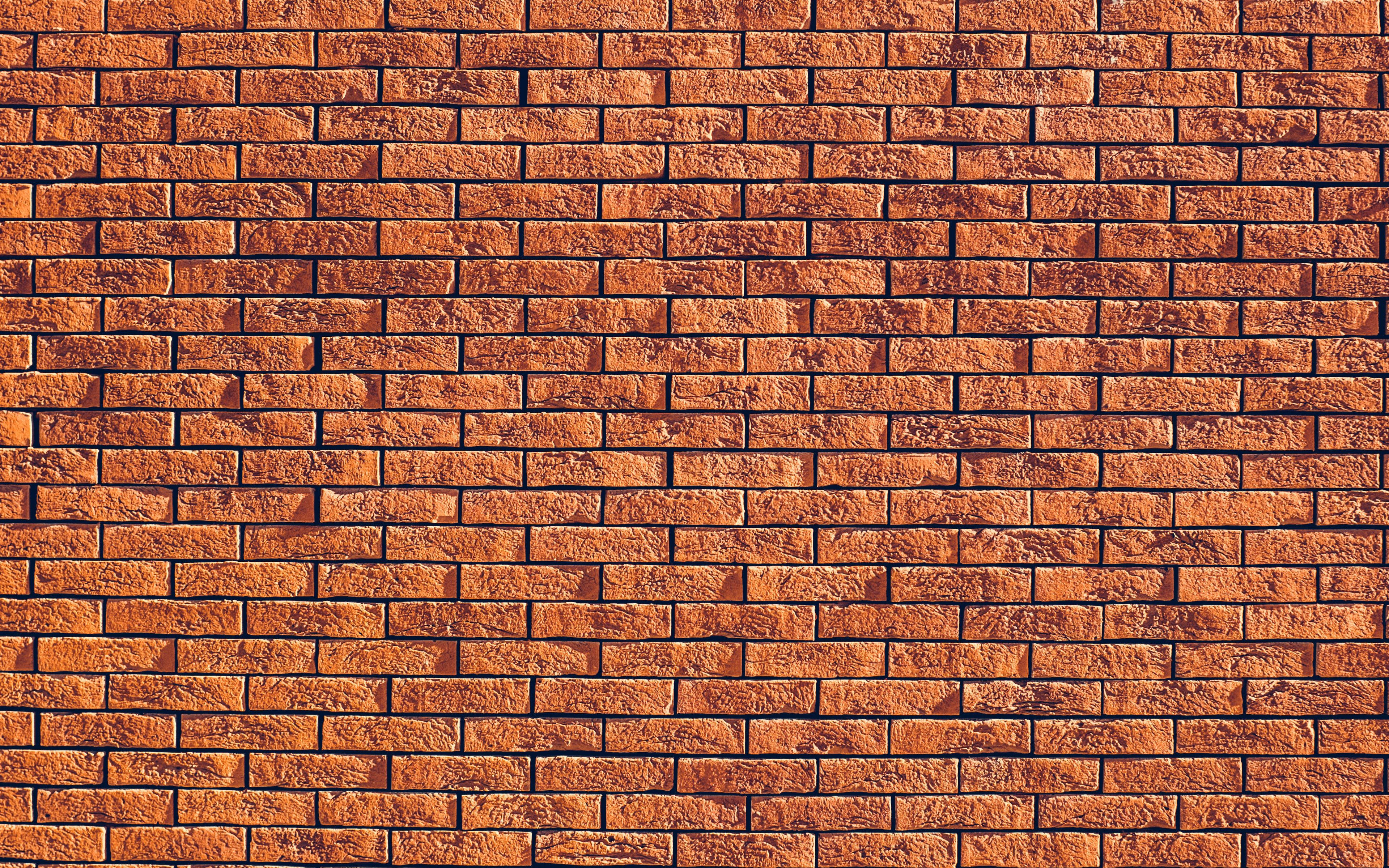 deep orange brick texture, weathered red brick wall, textured mortar lines, 4K Desktop Wallpaper