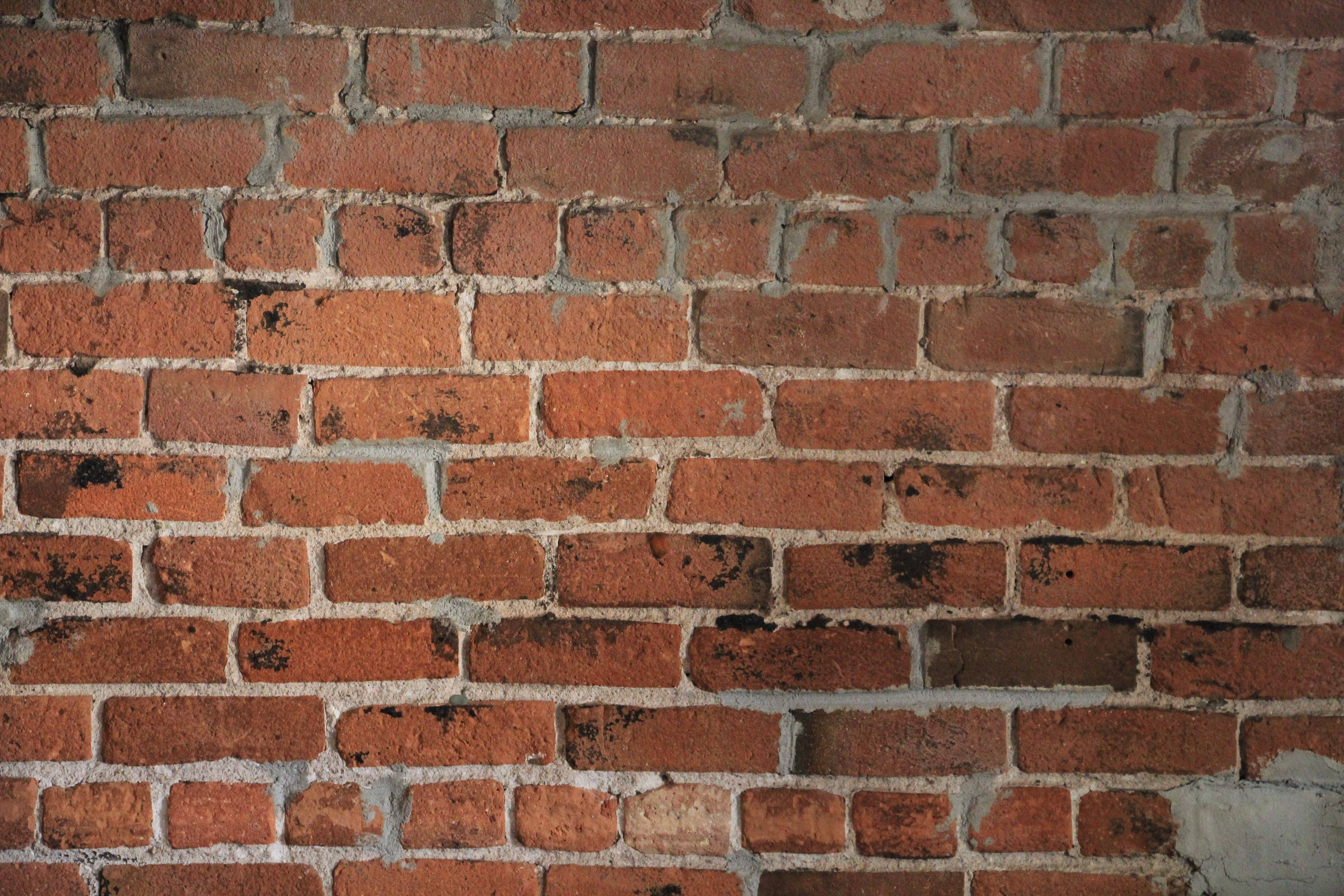 industrial red brick texture wall, weathered red brick wall, gray mortar, 5K Desktop Wallpaper
