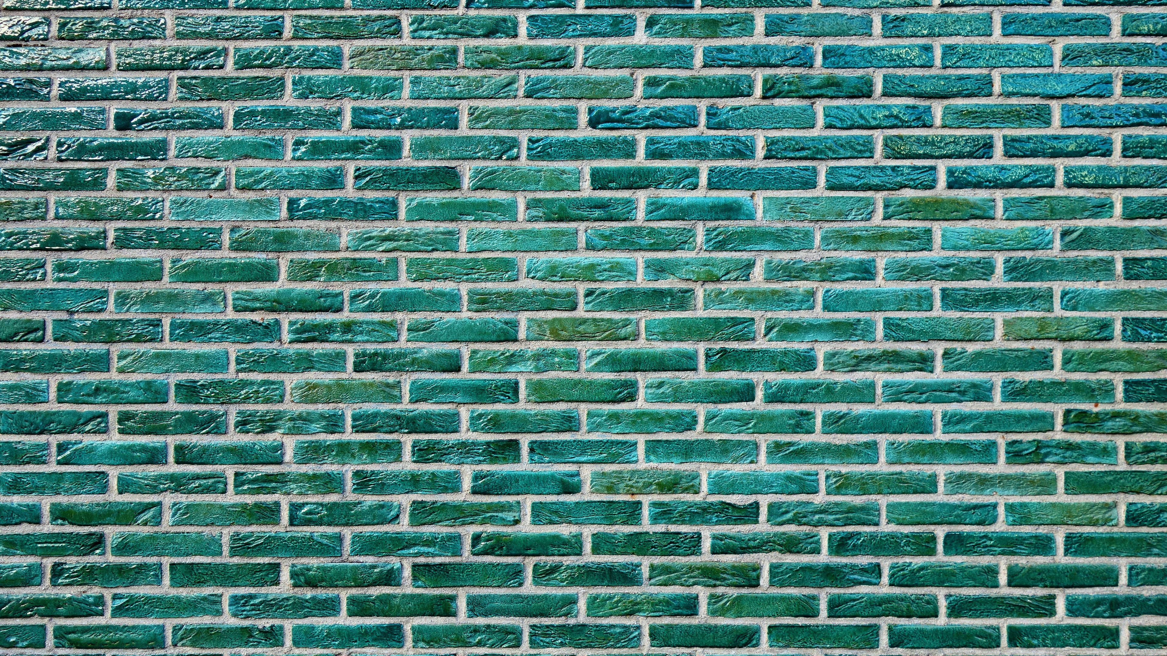 sea green color brick texture, teal glazed bricks, white mortar lines, 4K Desktop Wallpaper