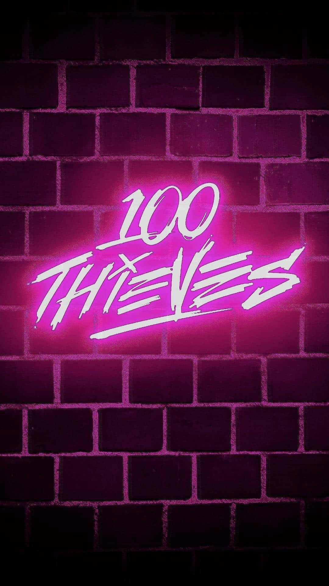 100 Thieves, neon sign, pink neon, Full HD Phone Wallpaper