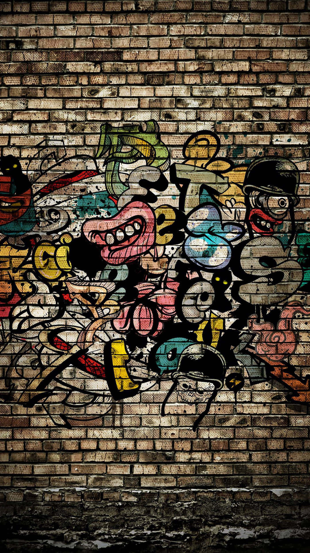 gritty graffiti, vibrant graffiti art, weathered brick wall, Full HD Phone Wallpaper