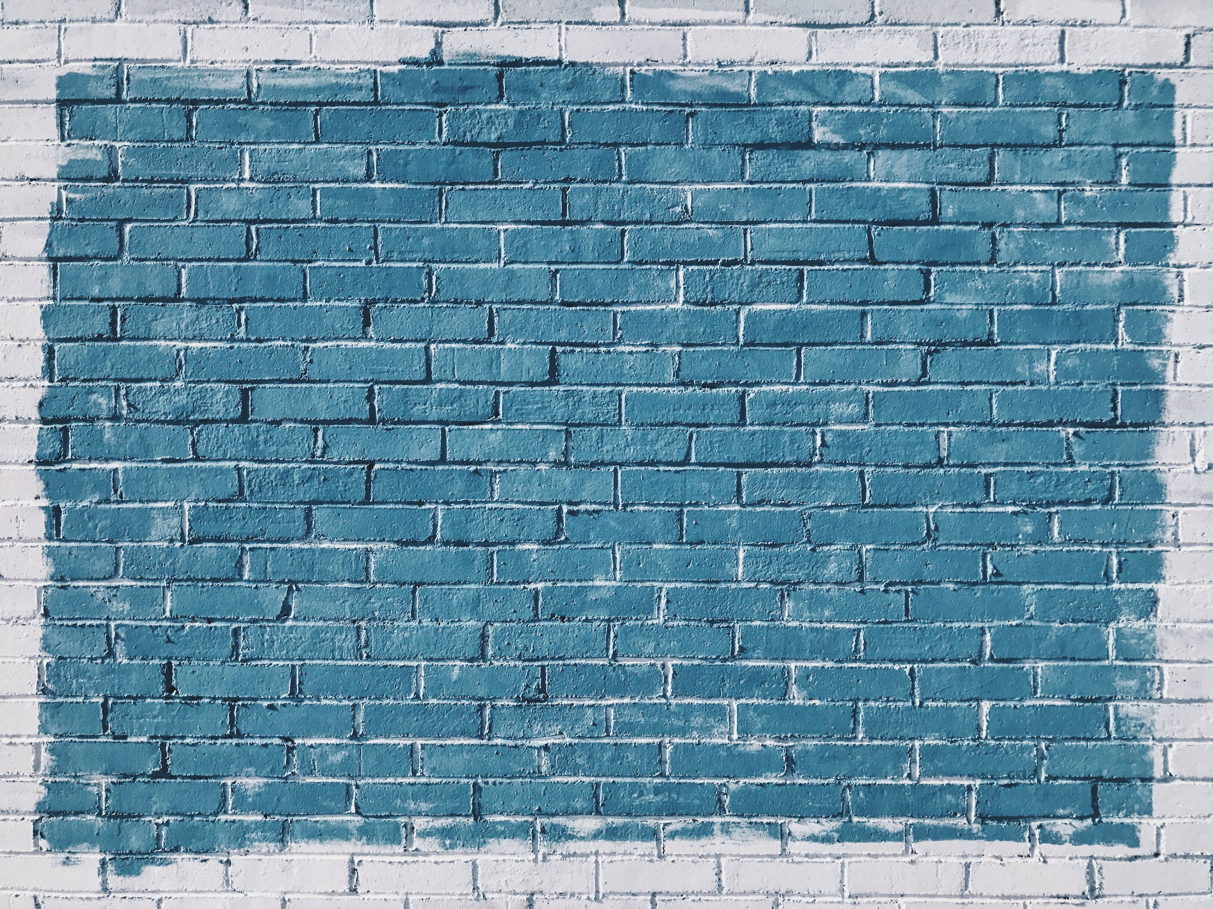 blue brick wall, teal rectangle, white bricks, Full HD Desktop Wallpaper