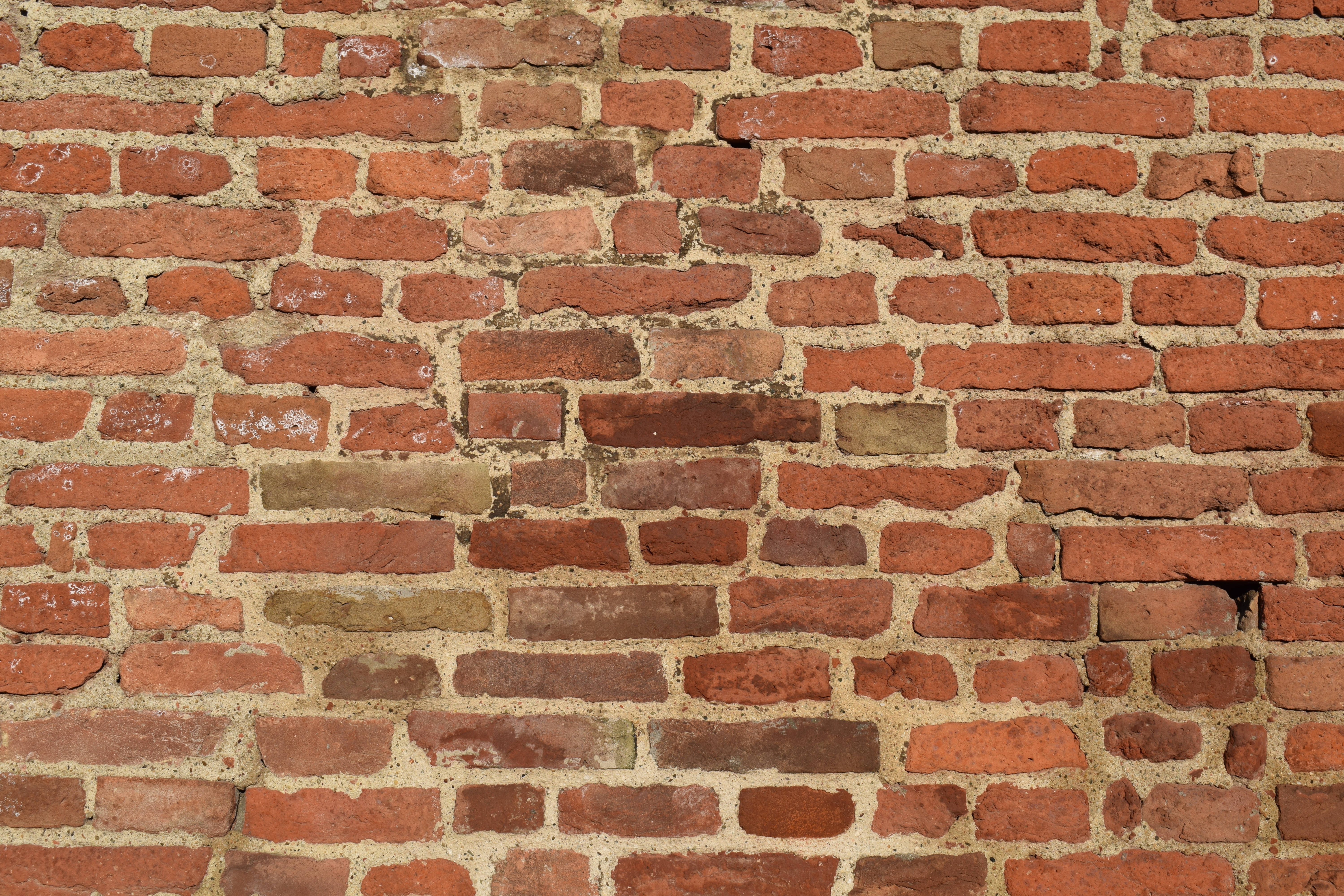 old falling common bricks, weathered red brick wall, textured mortar, 5K Desktop Wallpaper