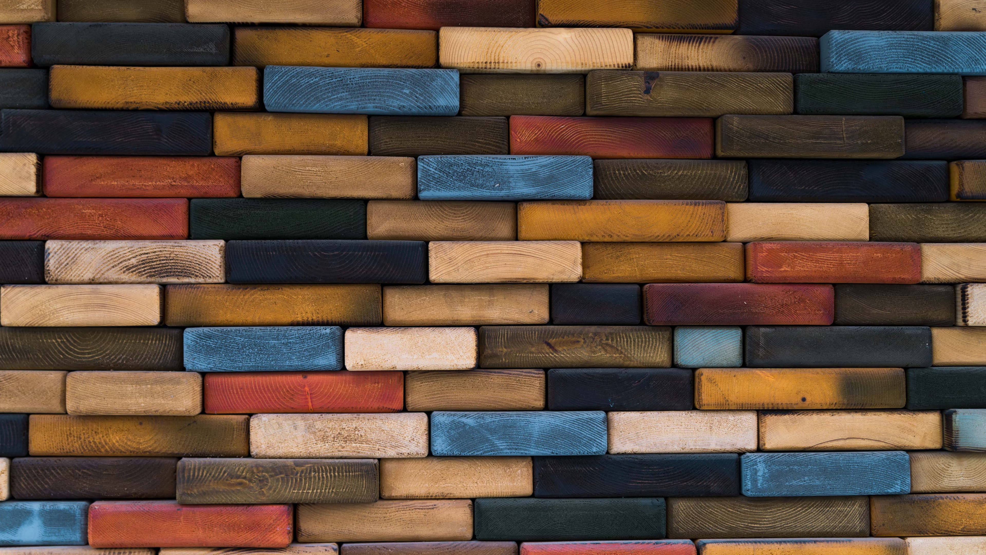 multicolor classic bricks, weathered wooden planks, earthy tones, 4K Desktop Wallpaper
